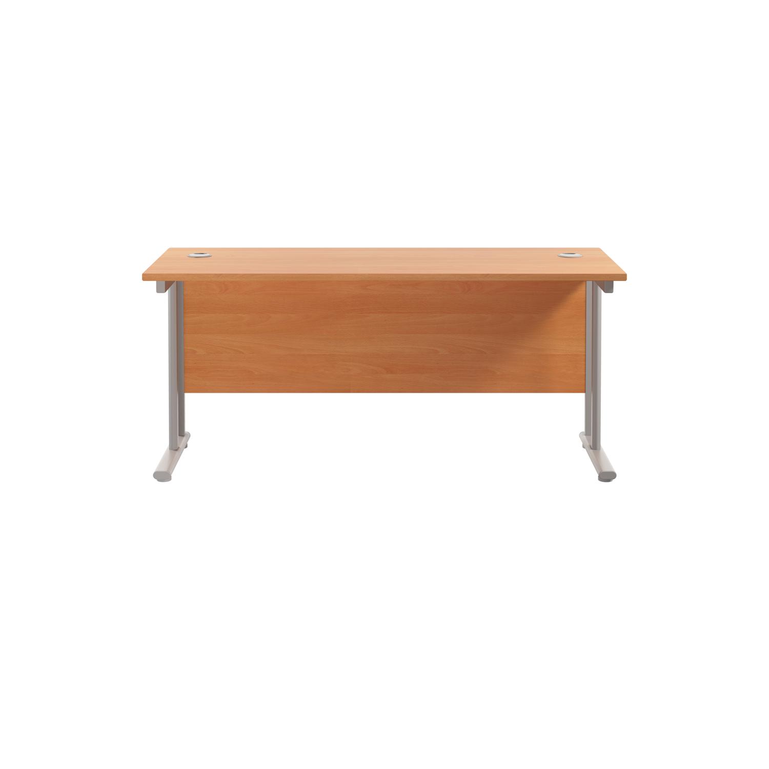 Twin Upright Rectangular Desk: 600mm Deep  1800X600 Beech/Silver