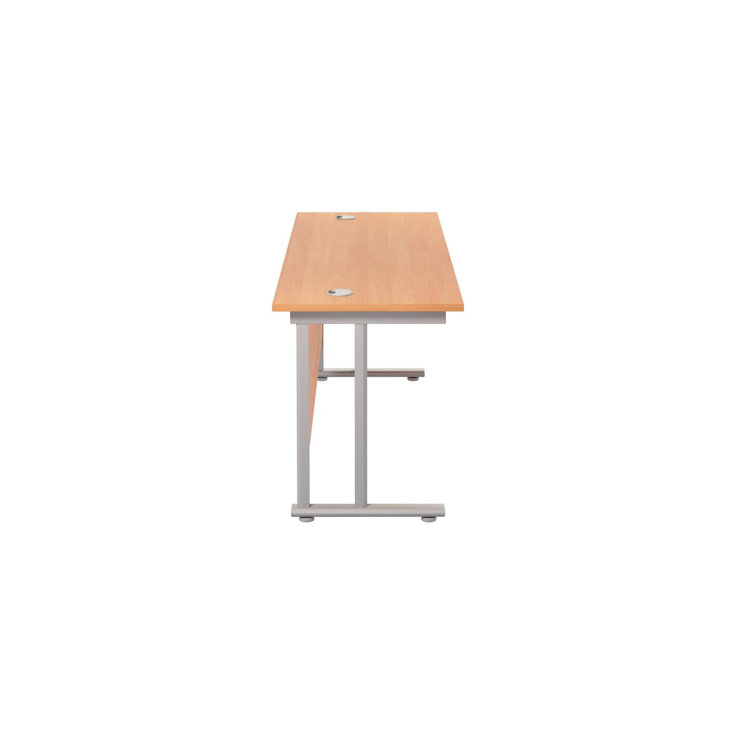 Twin Upright Rectangular Desk: 600mm Deep  1800X600 Beech/Silver