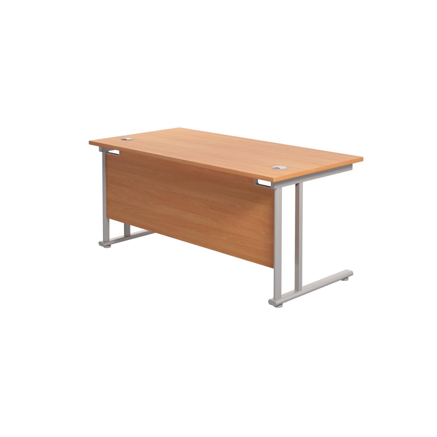Twin Upright Rectangular Desk: 800mm Deep  1800X800 Beech/Silver