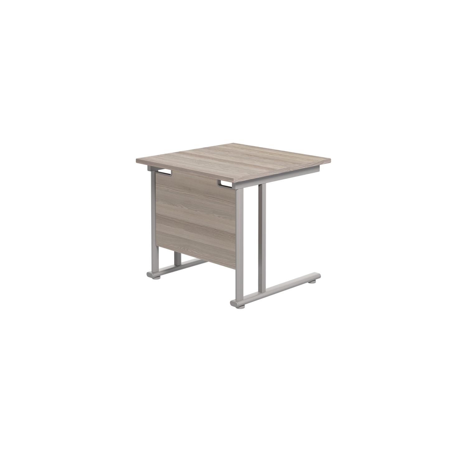 Twin Upright Rectangular Desk: 800mm Deep  800X800 Grey Oak/Silver