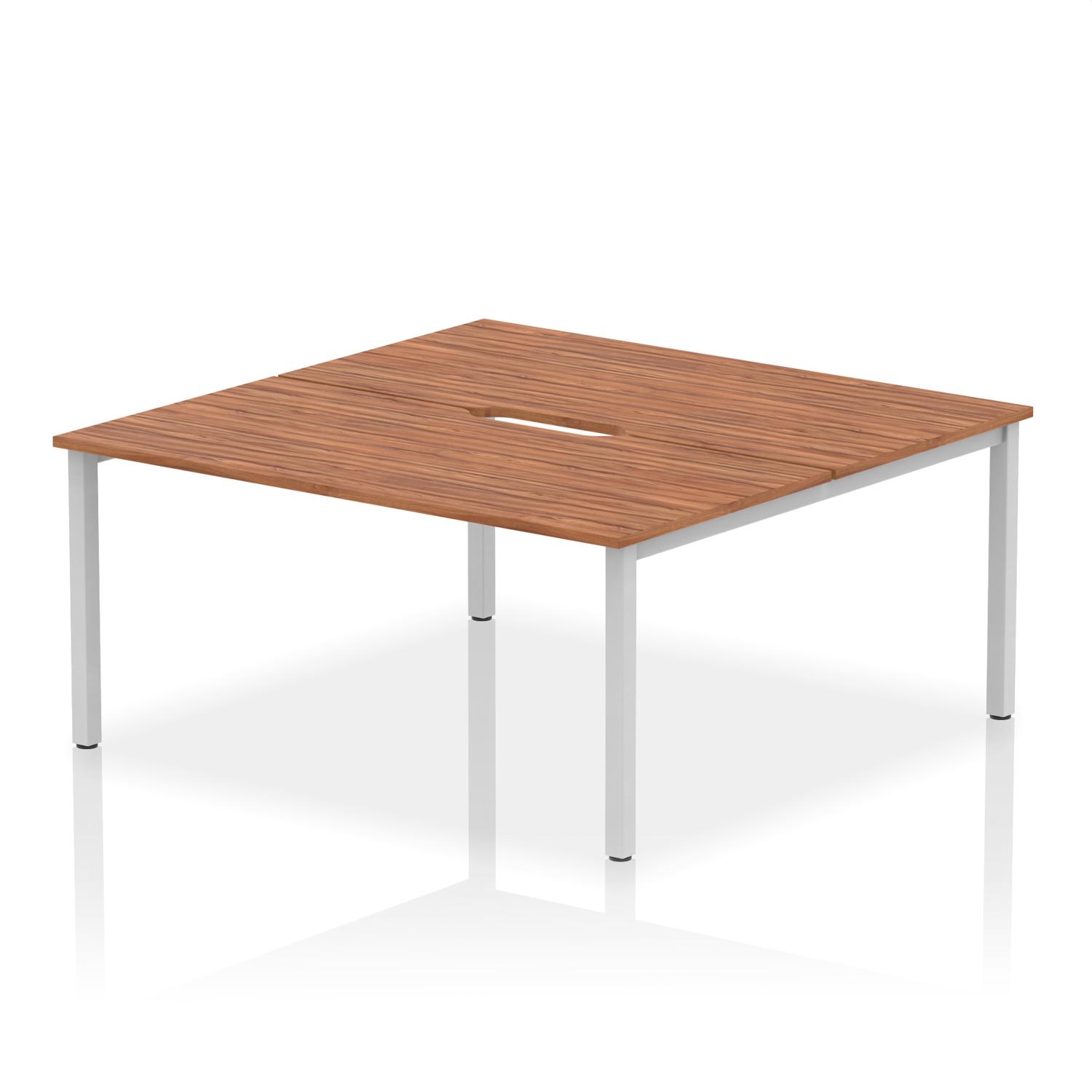 Evolve Plus 1600mm B2B 2 Person Office Bench Desk Walnut Top Silver Frame