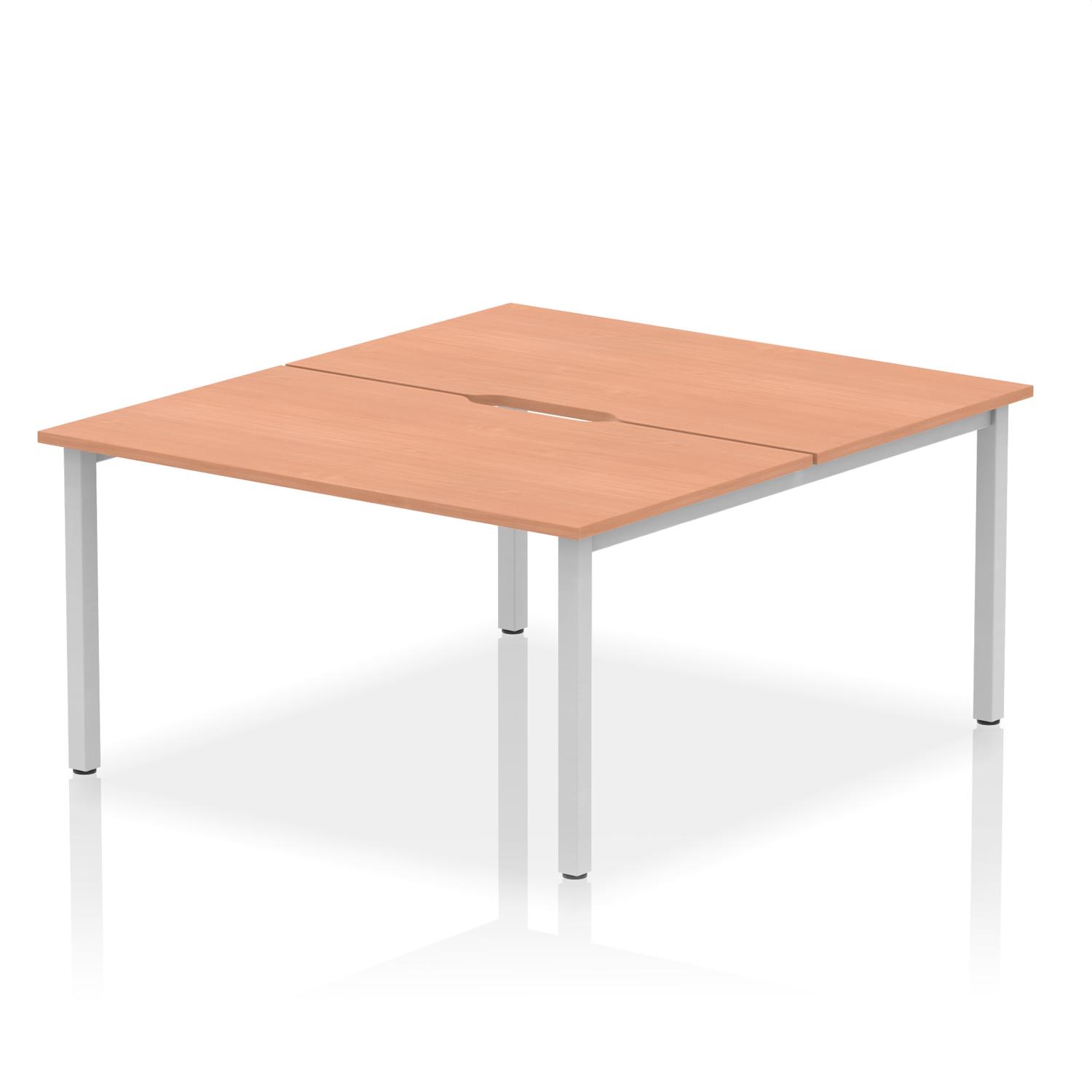 Evolve Plus 1400mm B2B 2 Person Office Bench Desk Beech Top Silver Frame