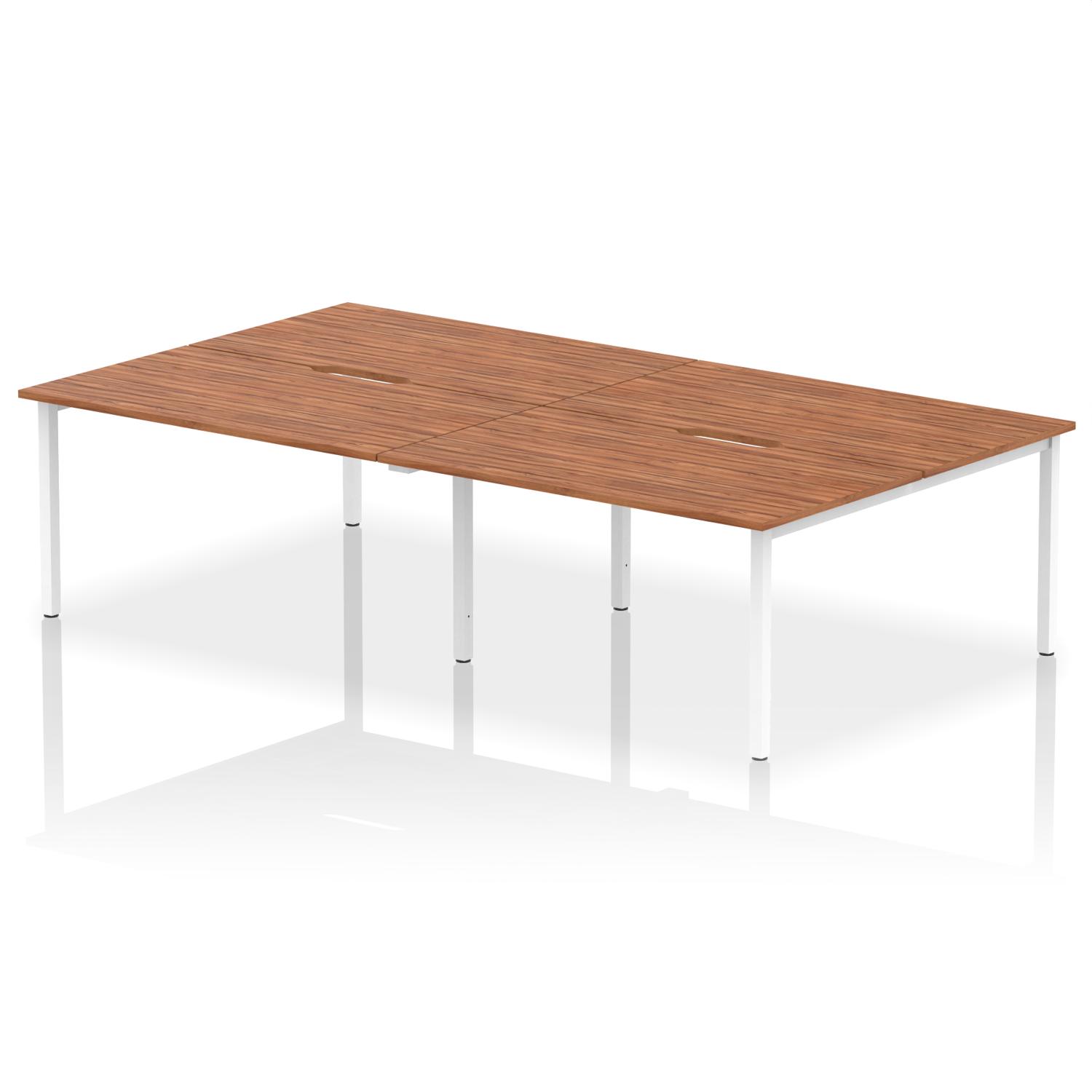 Evolve Plus 1400mm B2B 4 Person Office Bench Desk Walnut Top White Frame