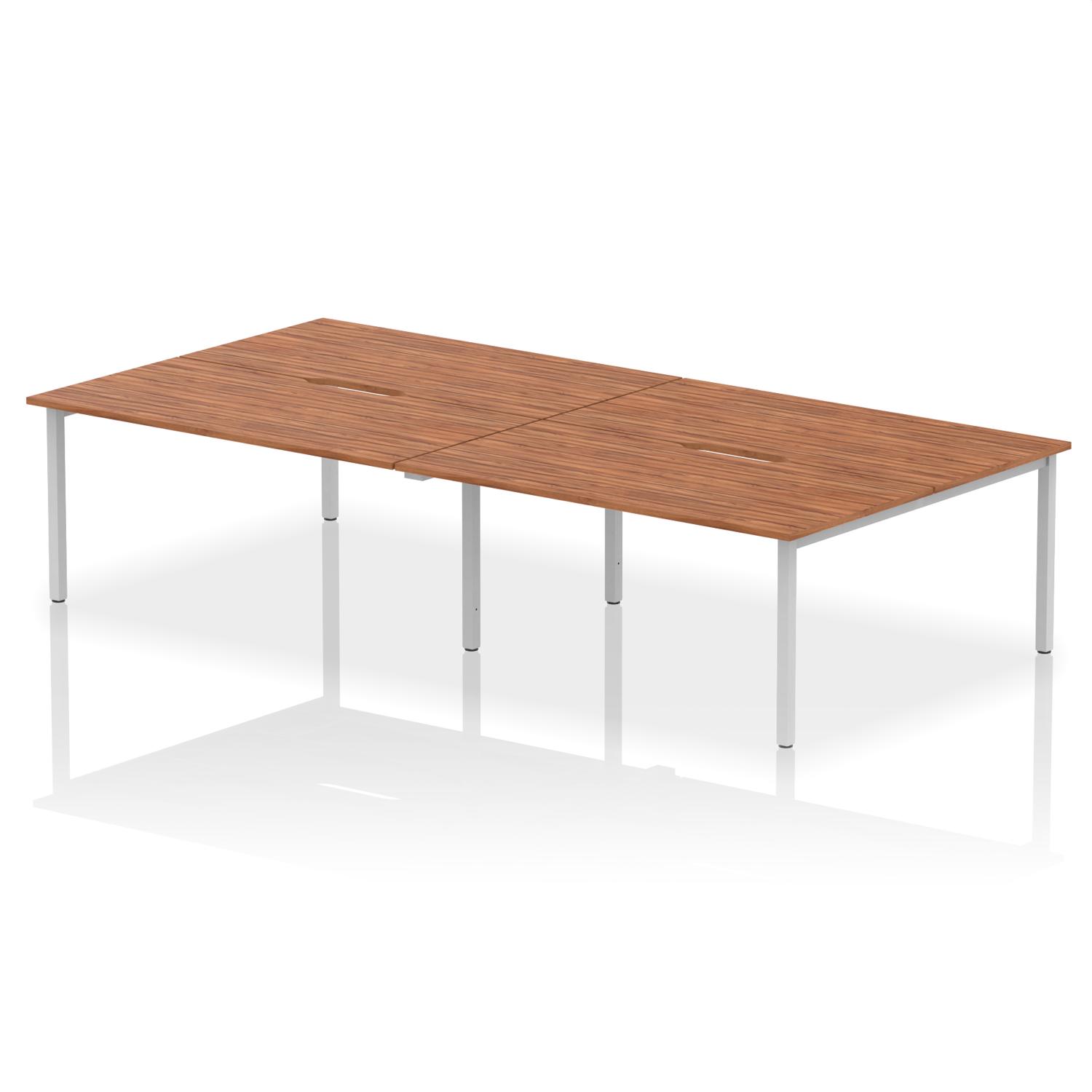 Evolve Plus 1600mm B2B 4 Person Office Bench Desk Walnut Top Silver Frame