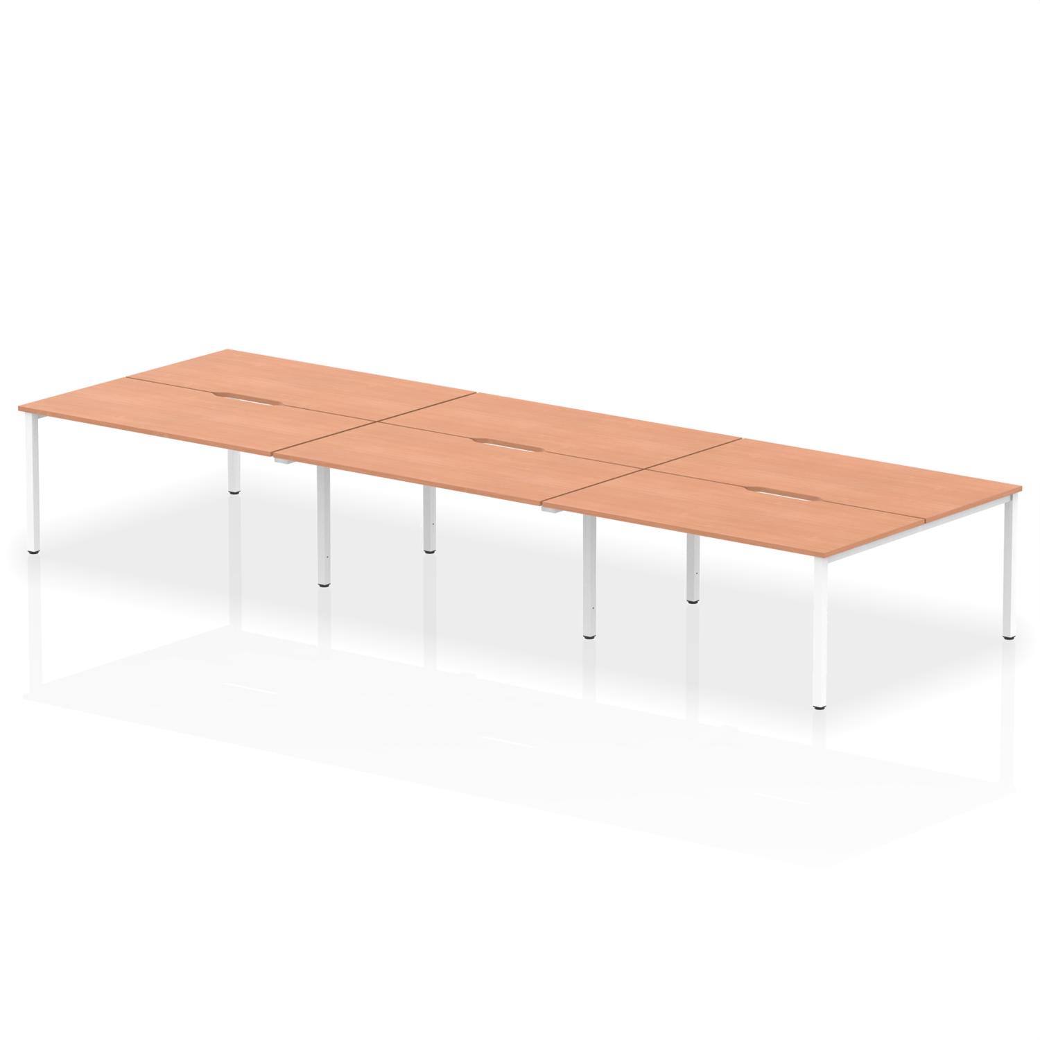 Evolve Plus 1600mm B2B 6 Person Office Bench Desk Beech Top White Frame