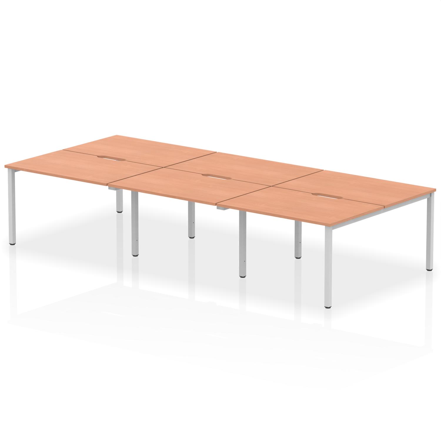 Evolve Plus 1200mm B2B 6 Person Office Bench Desk Beech Top Silver Frame