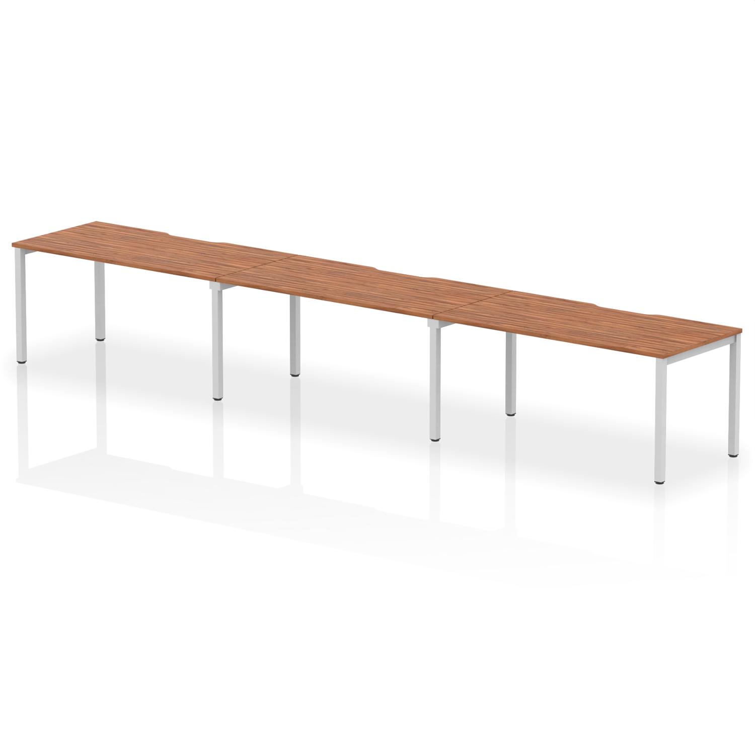 Evolve Plus 1600mm Single Row 3 Person Office Bench Desk Walnut Top Silver Frame