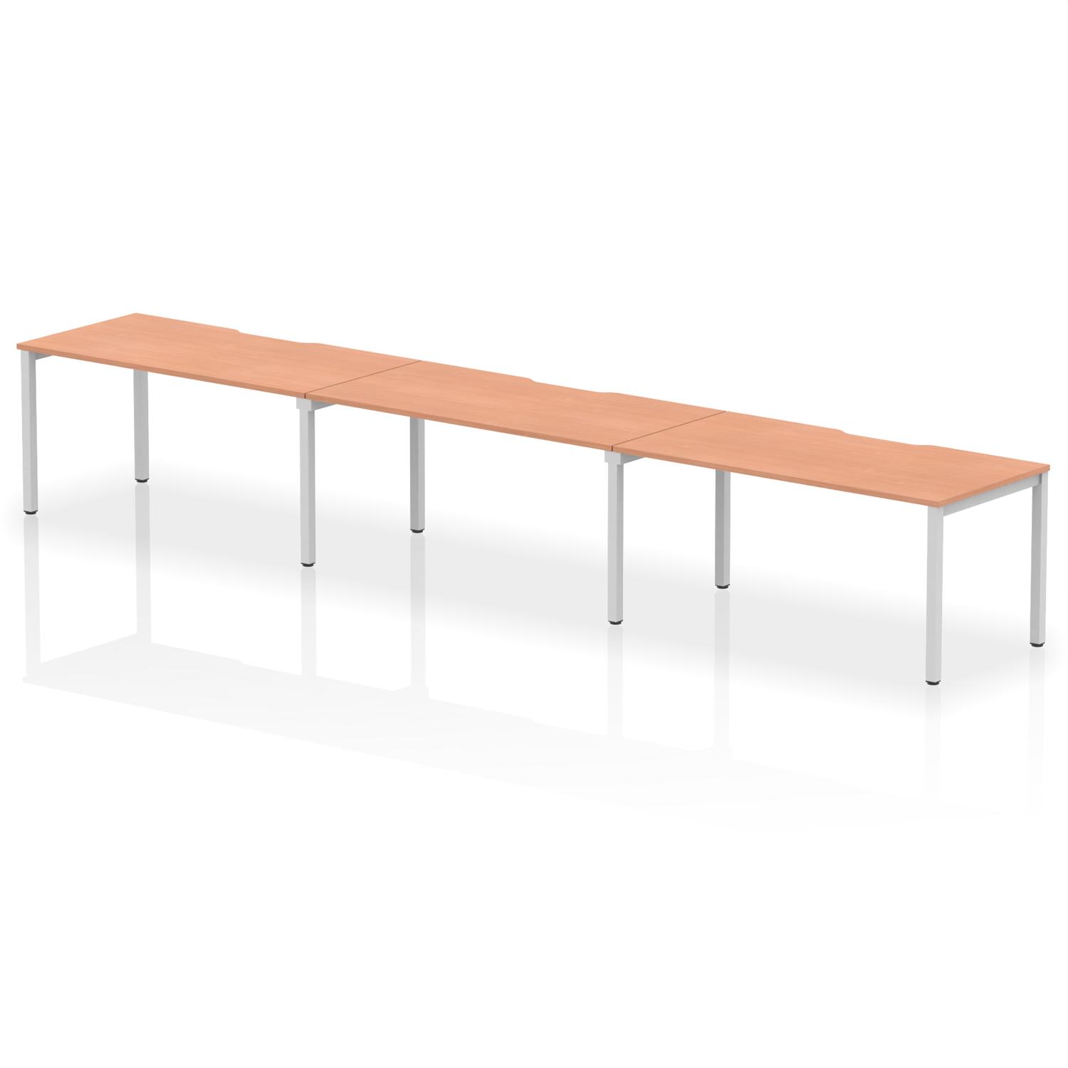 Evolve Plus 1600mm Single Row 3 Person Office Bench Desk Beech Top Silver Frame
