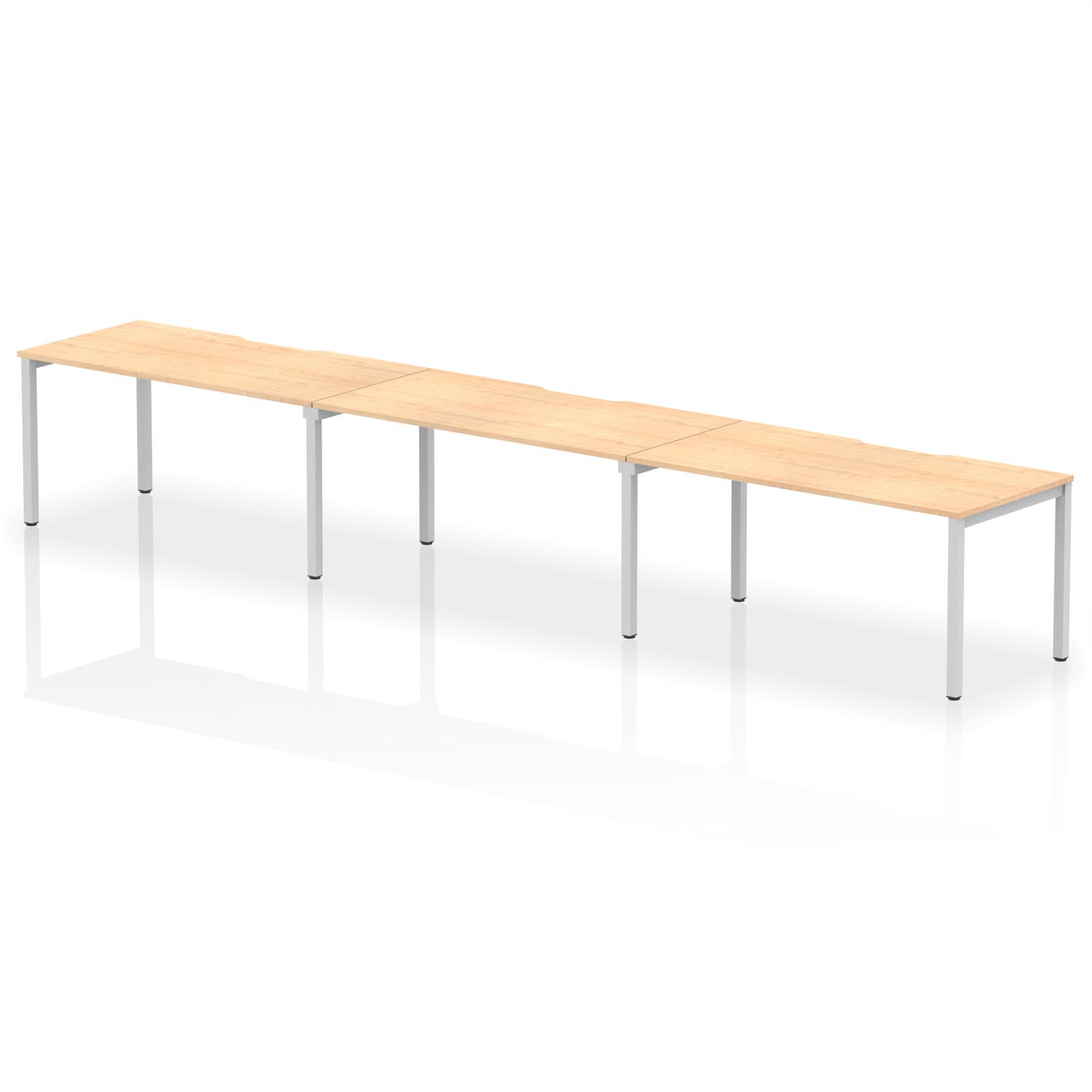 Evolve Plus 1600mm Single Row 3 Person Office Bench Desk Maple Top Silver Frame
