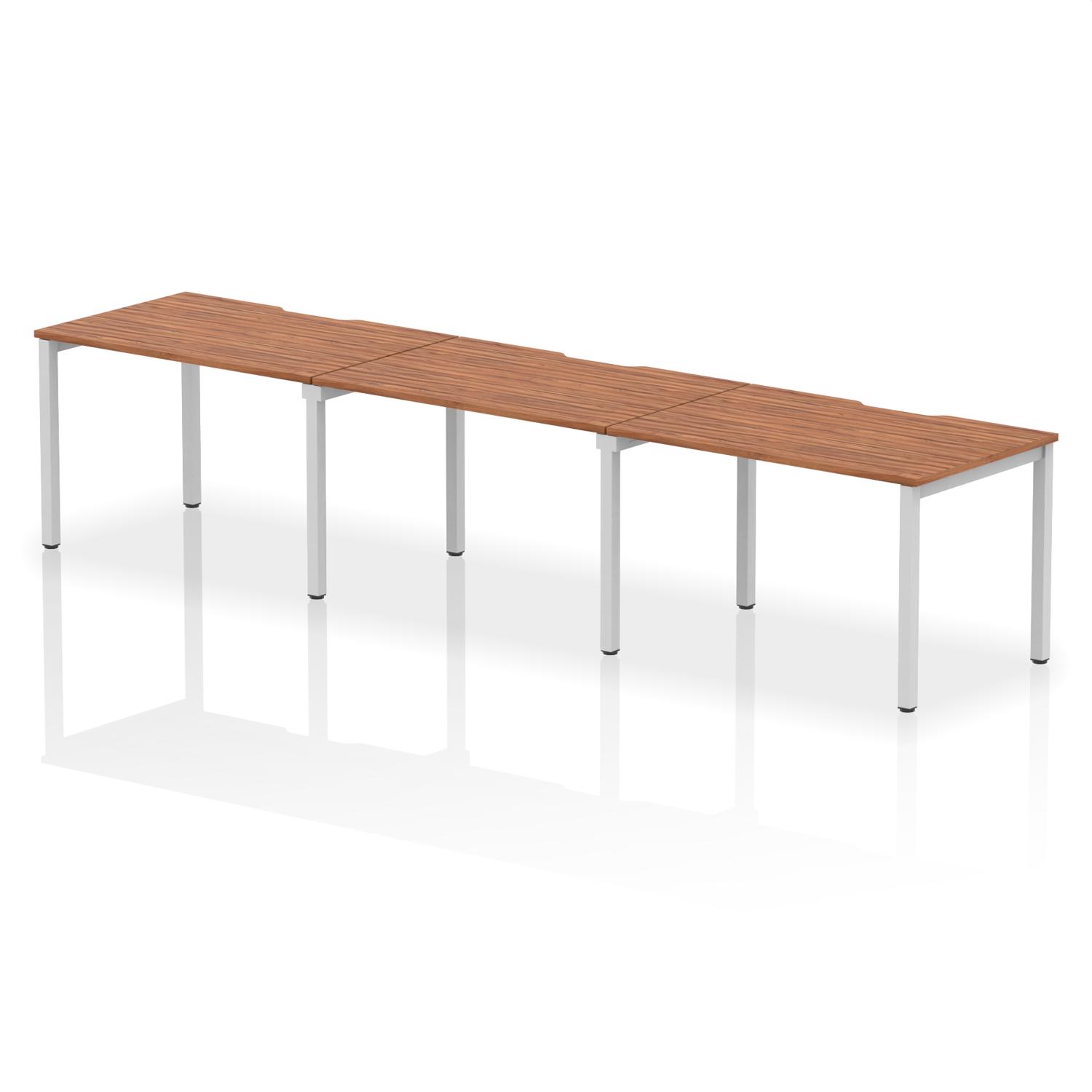 Evolve Plus 1200mm Single Row 3 Person Office Bench Desk Walnut Top Silver Frame