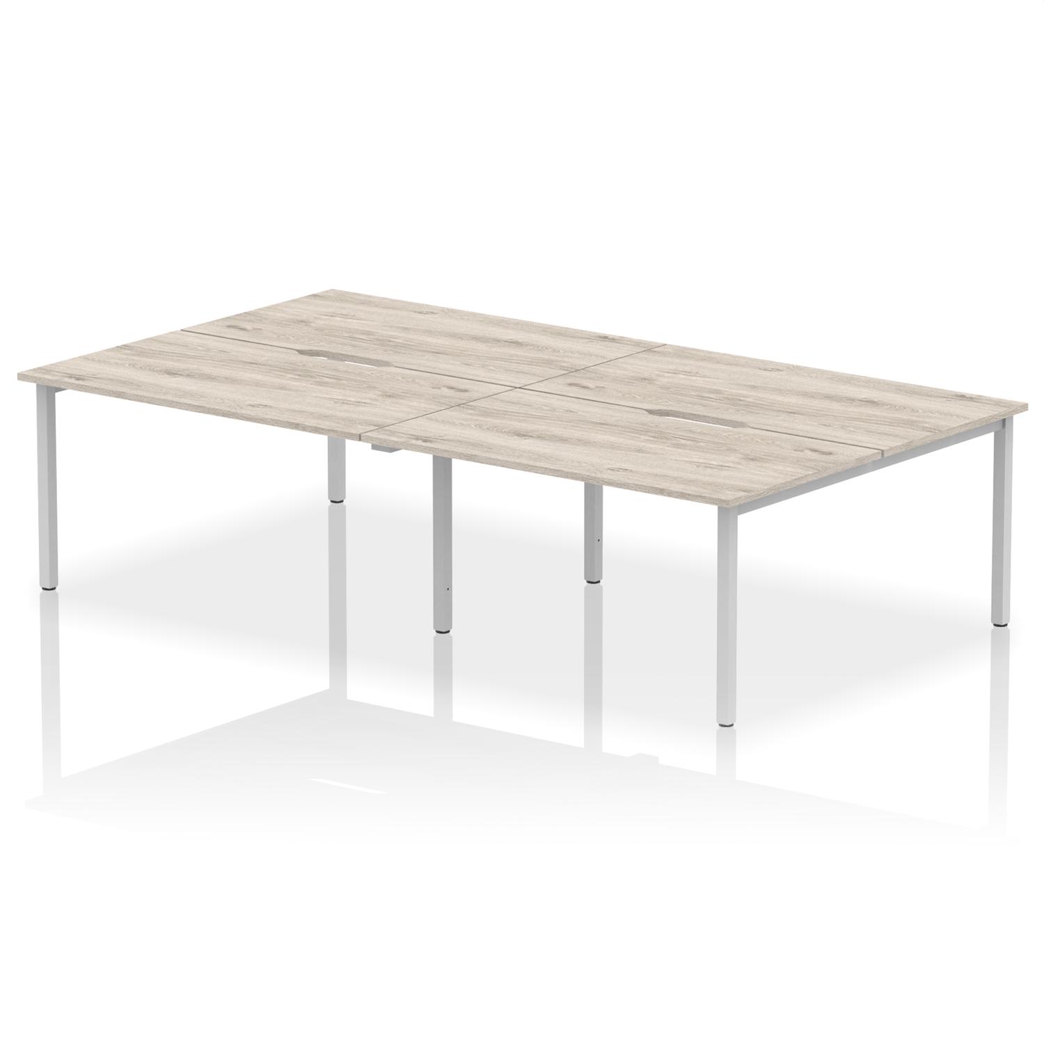 Evolve Plus 1400mm B2B 4 Person Office Bench Desk Grey Oak Top Silver Frame