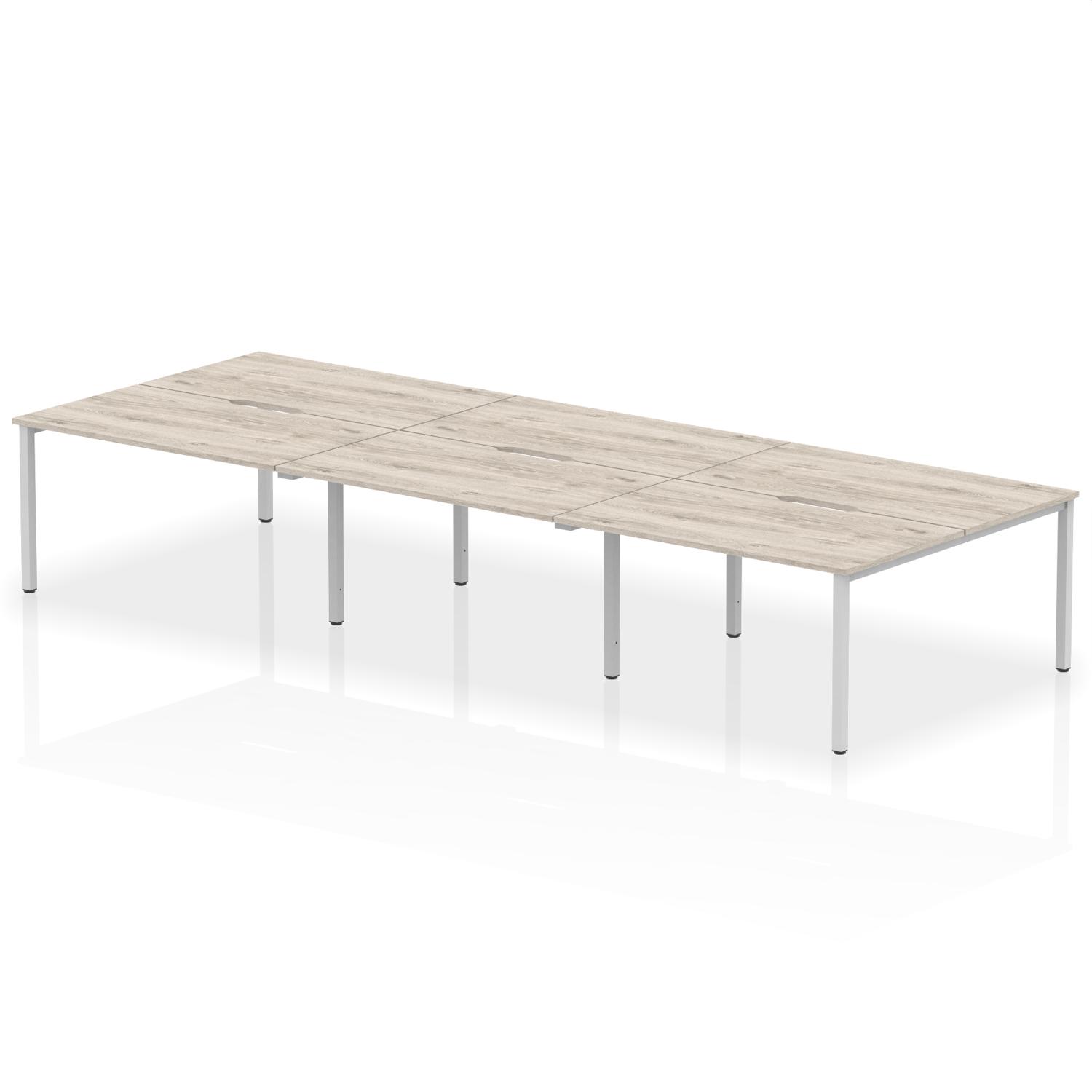 Evolve Plus 1400mm B2B 6 Person Office Bench Desk Grey Oak Top Silver Frame