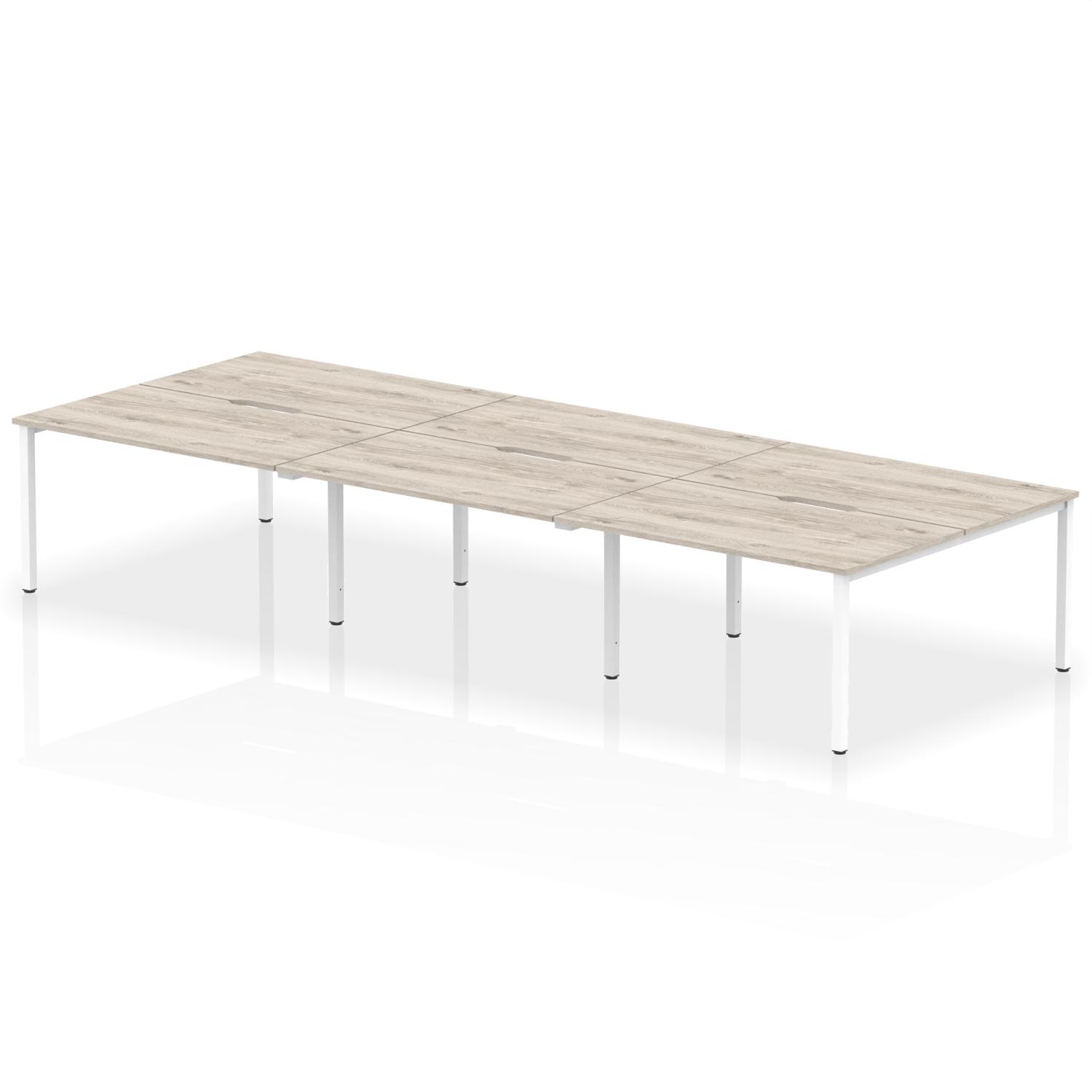 Evolve Plus 1400mm B2B 6 Person Office Bench Desk Grey Oak Top White Frame