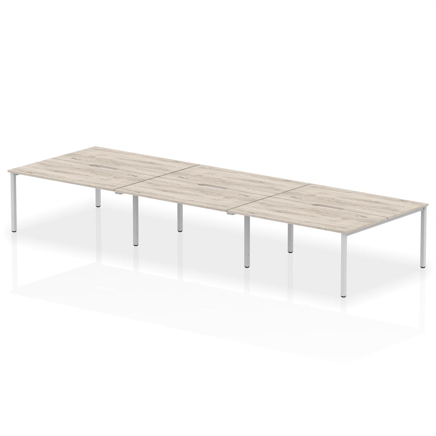 Evolve Plus 1600mm B2B 6 Person Office Bench Desk Grey Oak Top Silver Frame