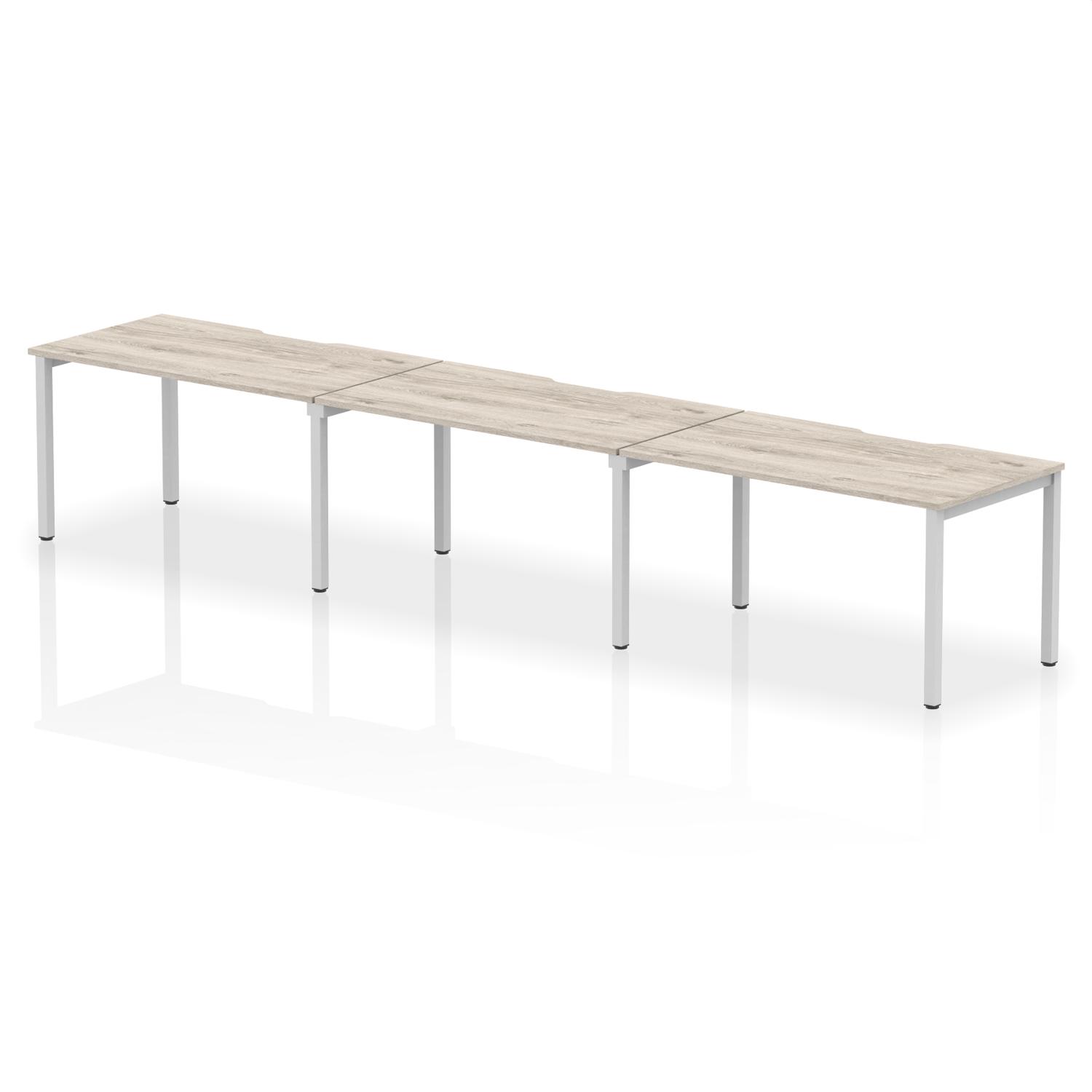 Evolve Plus 1400mm Single Row 3 Person Office Bench Desk Grey Oak Top Silver Frame