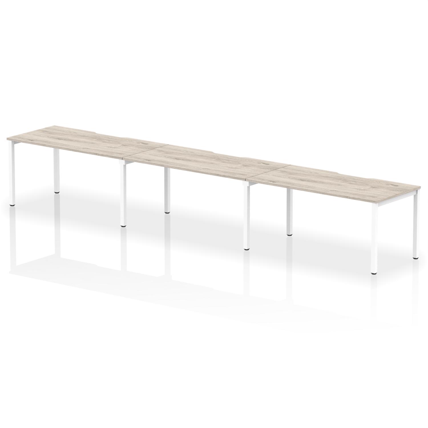 Evolve Plus 1600mm Single Row 3 Person Office Bench Desk Grey Oak Top White Frame