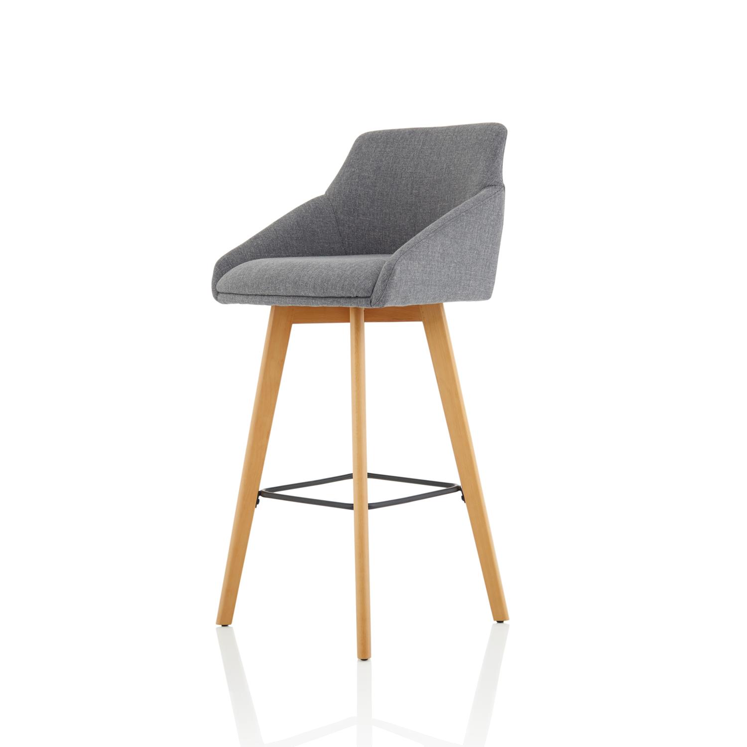 Carmen Wooden Leg High Stool Grey Fabric