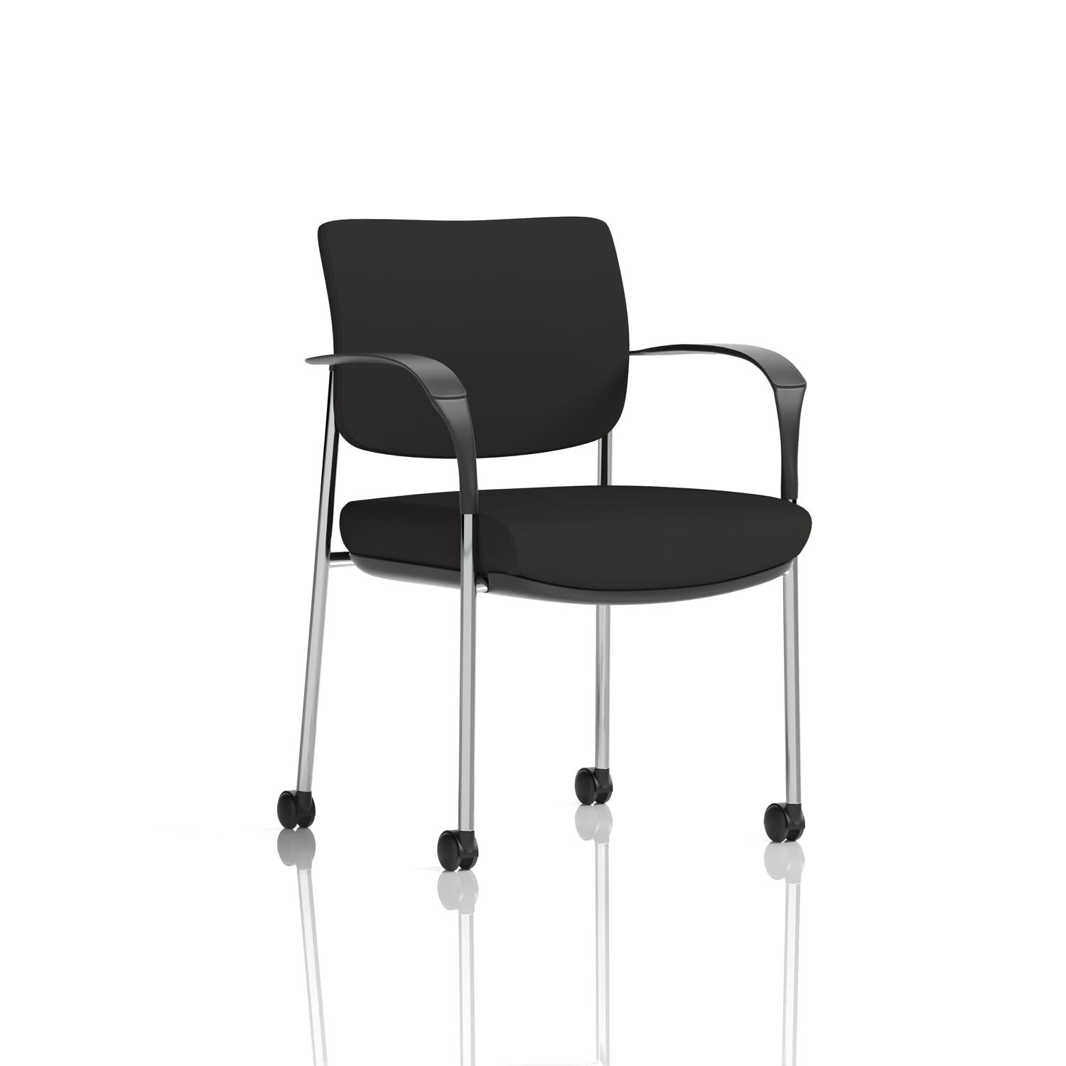 Brunswick Deluxe With Arms Chrome Frame With Castors Black Fabric Back Black Seat