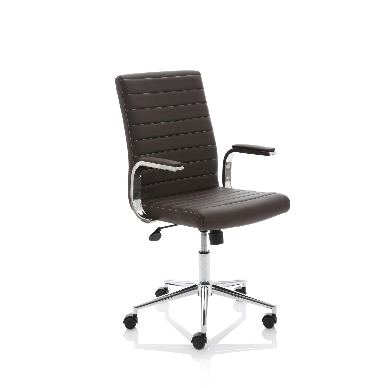 Impulse 1600mm Straight Office Desk Beech Top Silver Cantilever Leg with 2 Drawer Mobile Pedestal and Ezra Brown