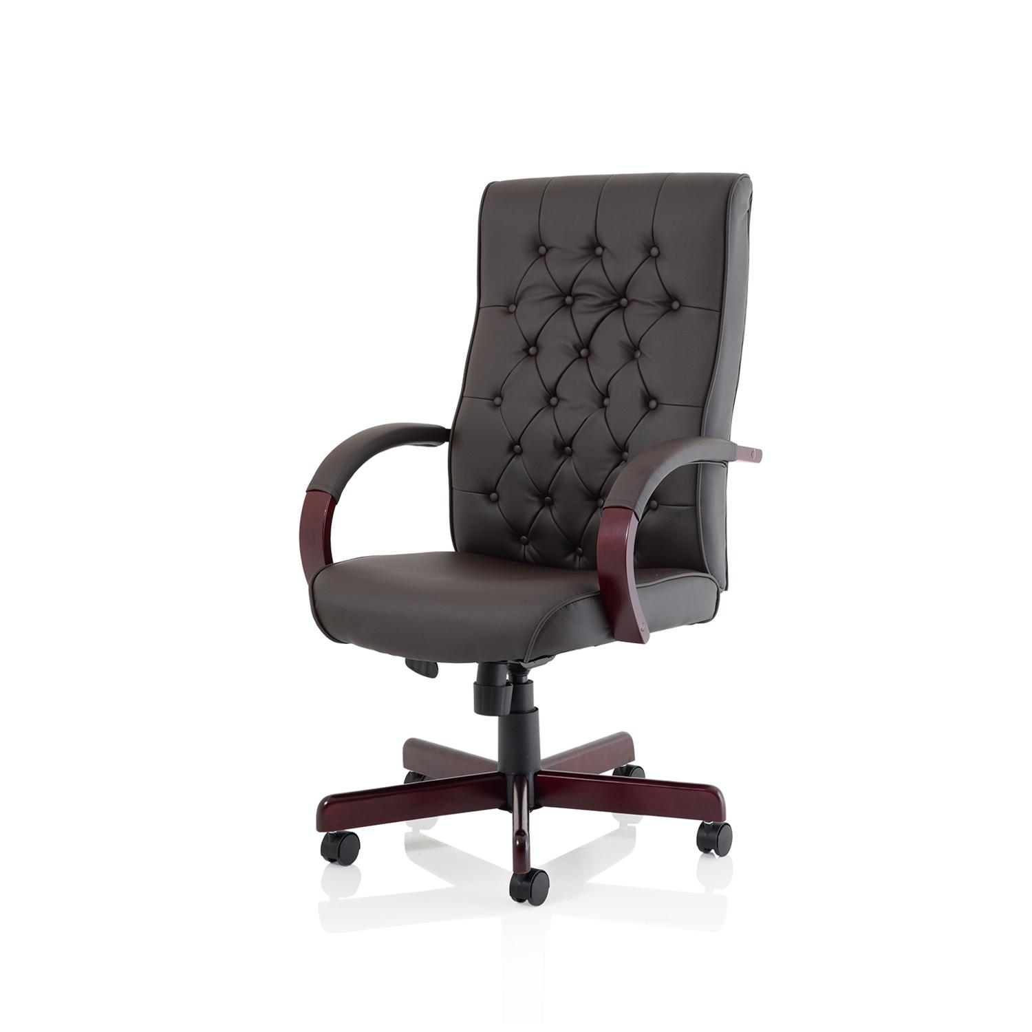 Chesterfield Executive Chair With Arms Brown Leather