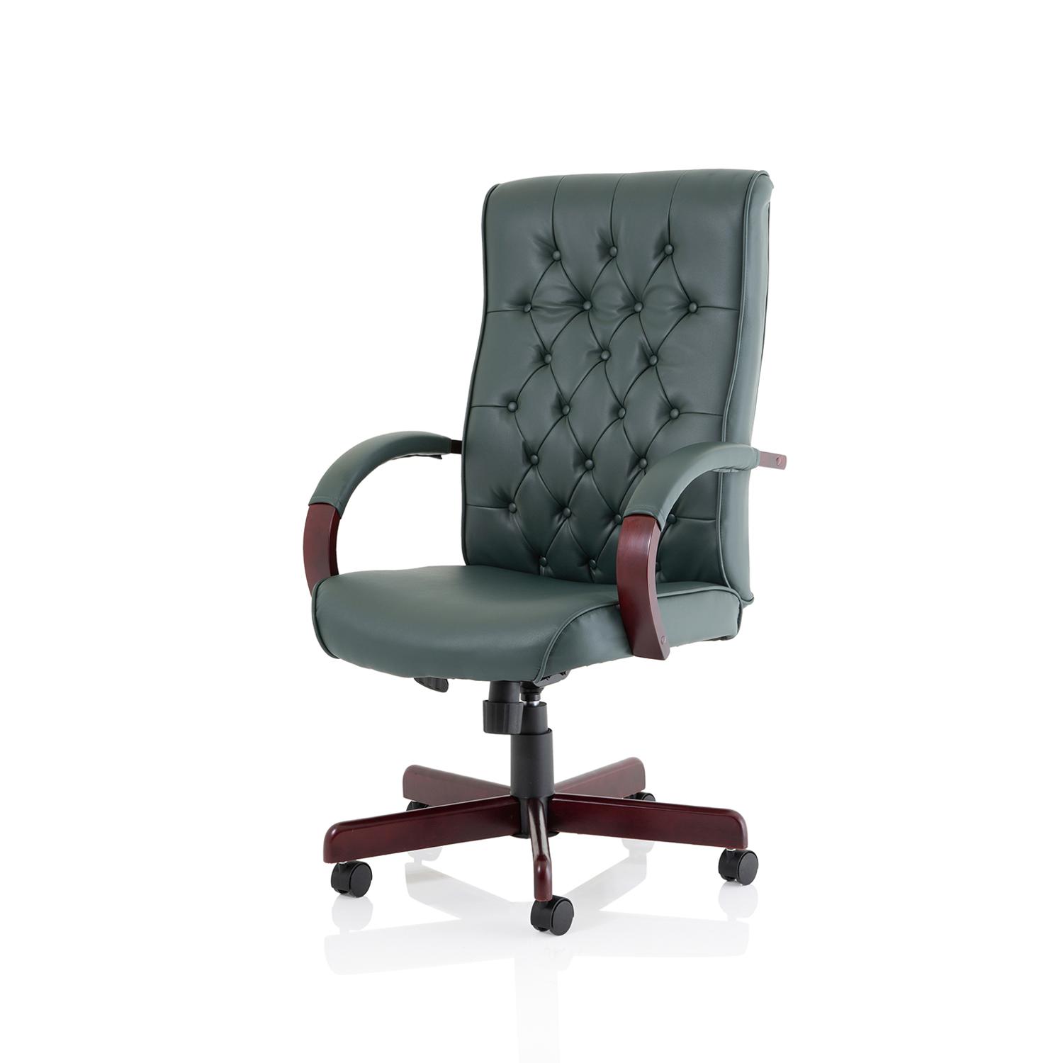 Chesterfield Executive Chair With Arms Green Leather
