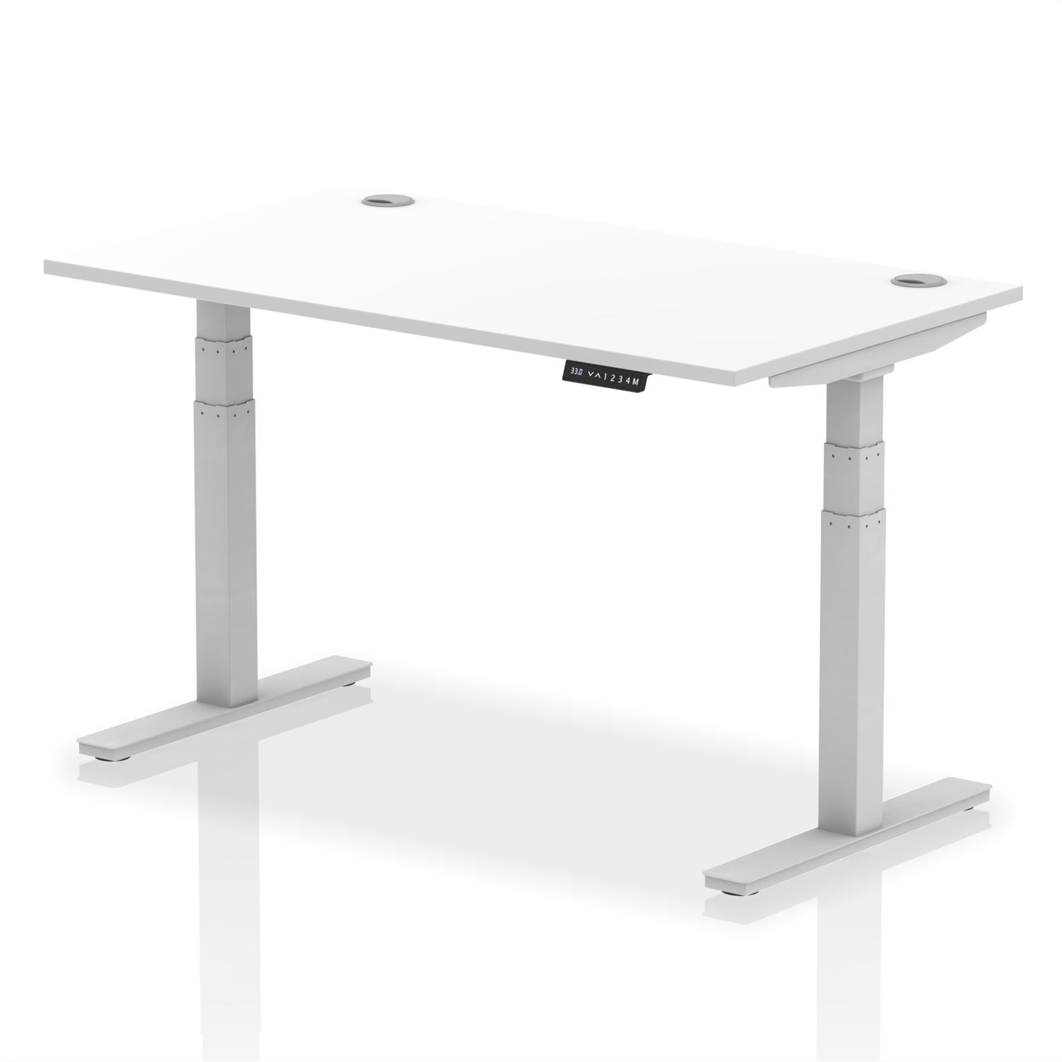 Air 1400 x 800mm Height Adjustable Office Desk White Top Cable Ports Silver Leg