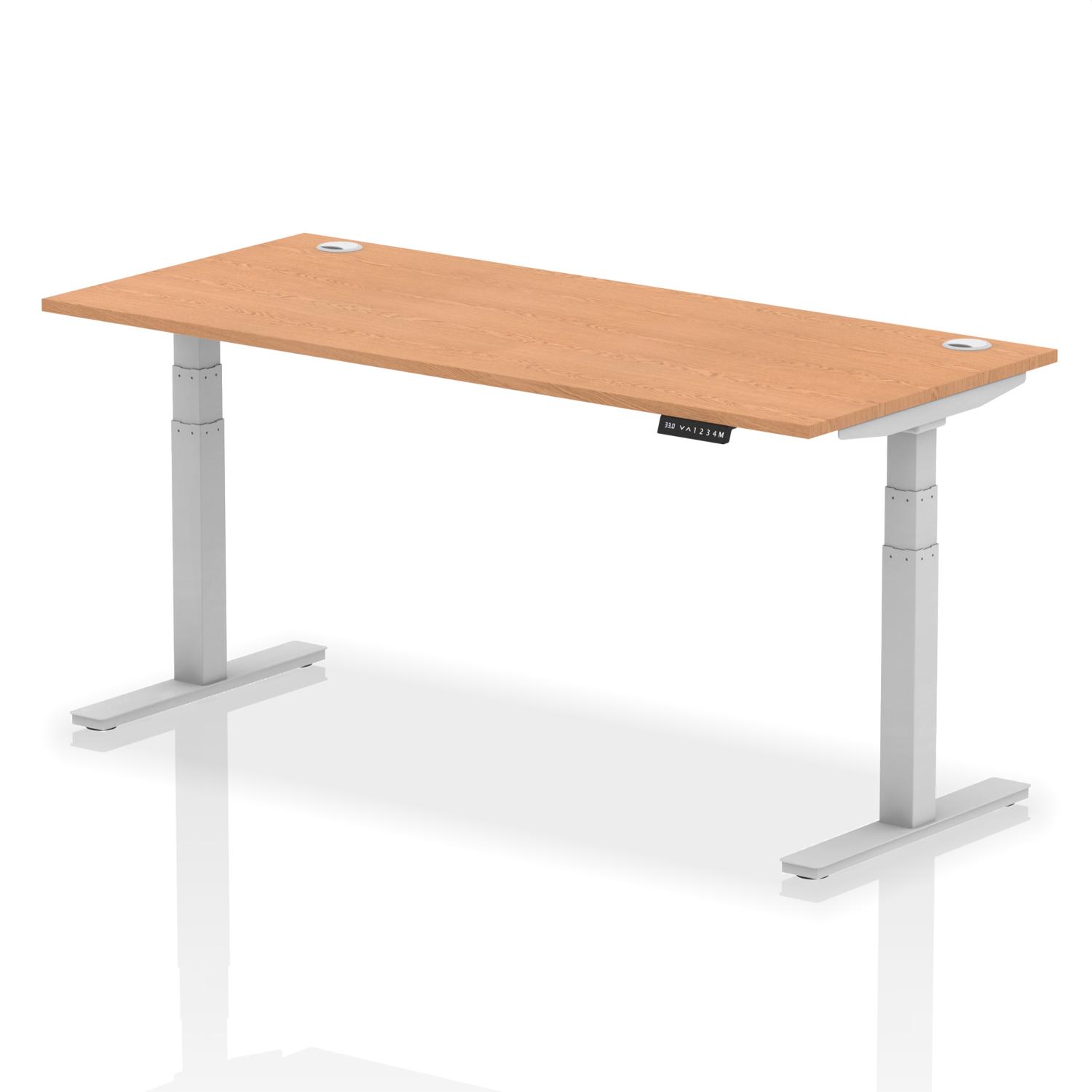 Air 1800 x 800mm Height Adjustable Office Desk Oak Top Cable Ports Silver Leg