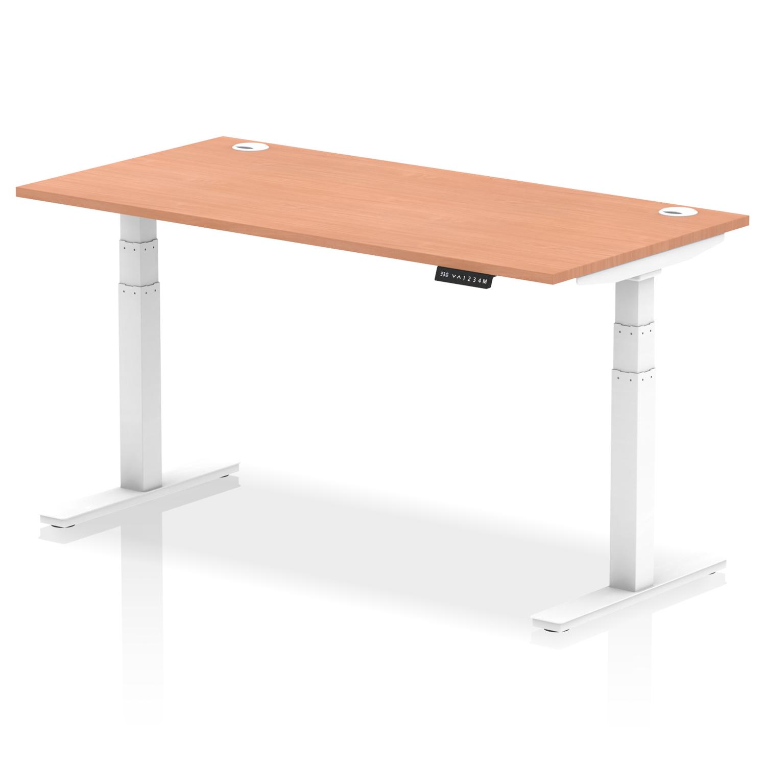 Air 1600 x 800mm Height Adjustable Office Desk Beech Top Cable Ports White Leg