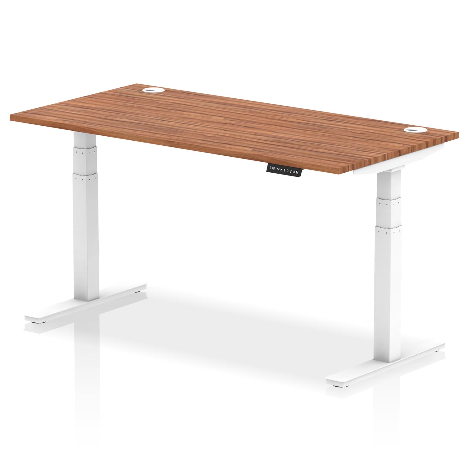 Air 1600 x 800mm Height Adjustable Office Desk Walnut Top Cable Ports White Leg