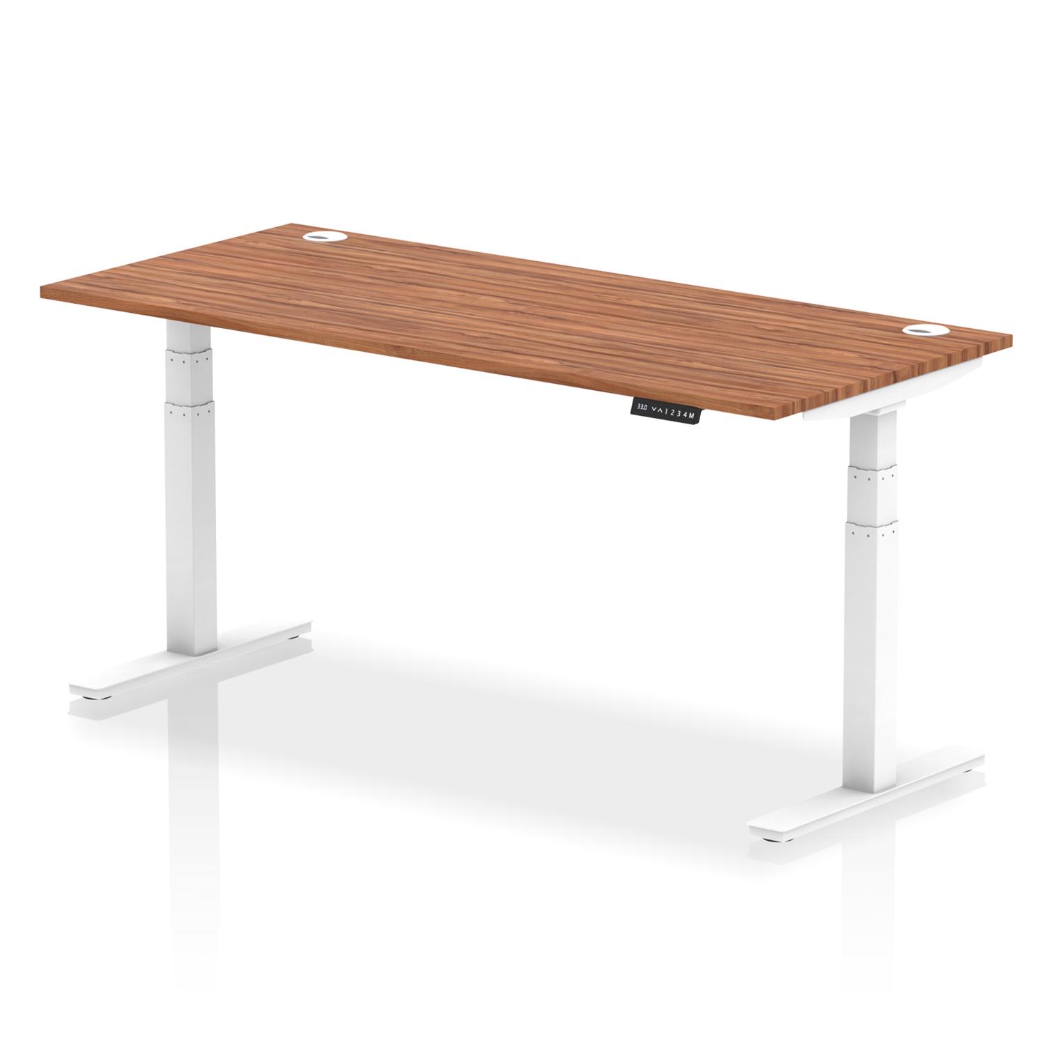 Air 1800 x 800mm Height Adjustable Office Desk Walnut Top Cable Ports White Leg