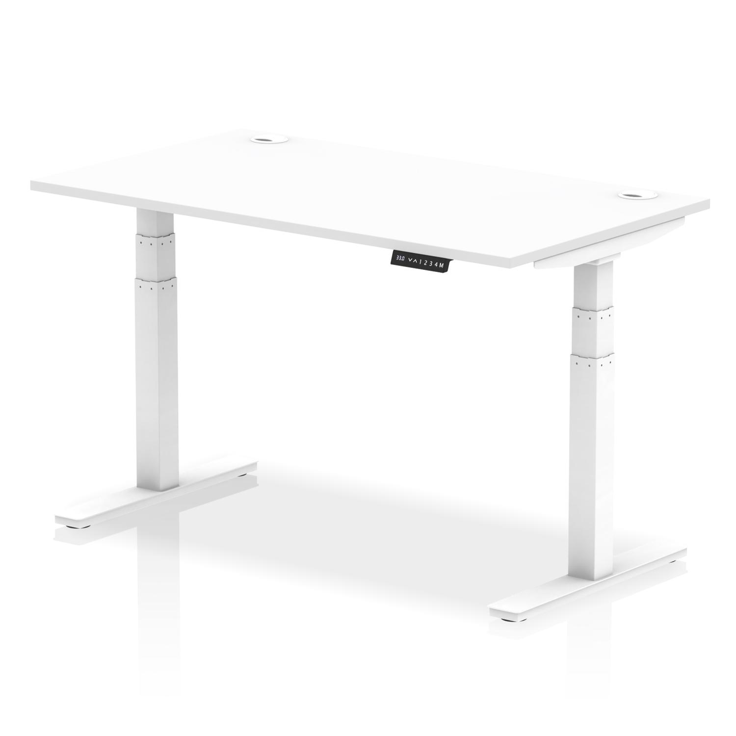 Air 1400 x 800mm Height Adjustable Office Desk White Top Cable Ports White Leg