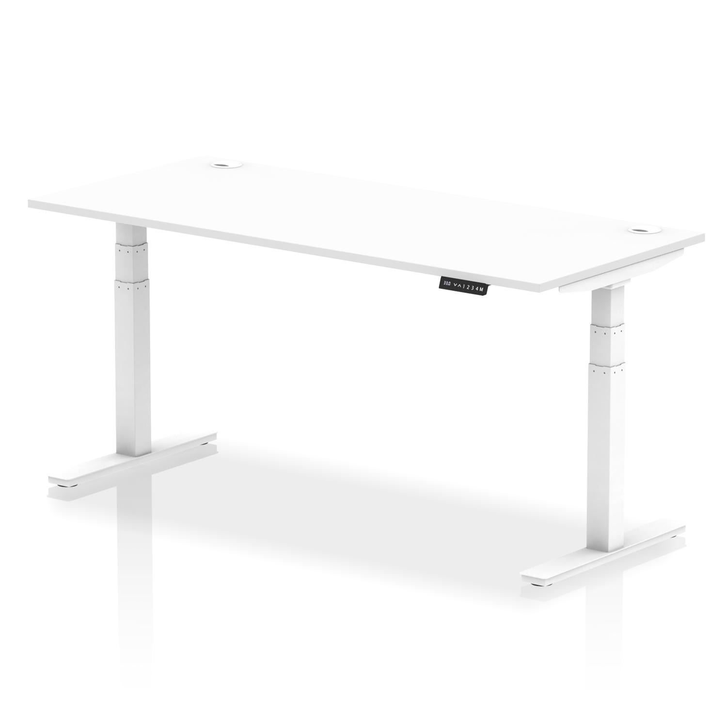 Air 1800 x 800mm Height Adjustable Office Desk White Top Cable Ports White Leg