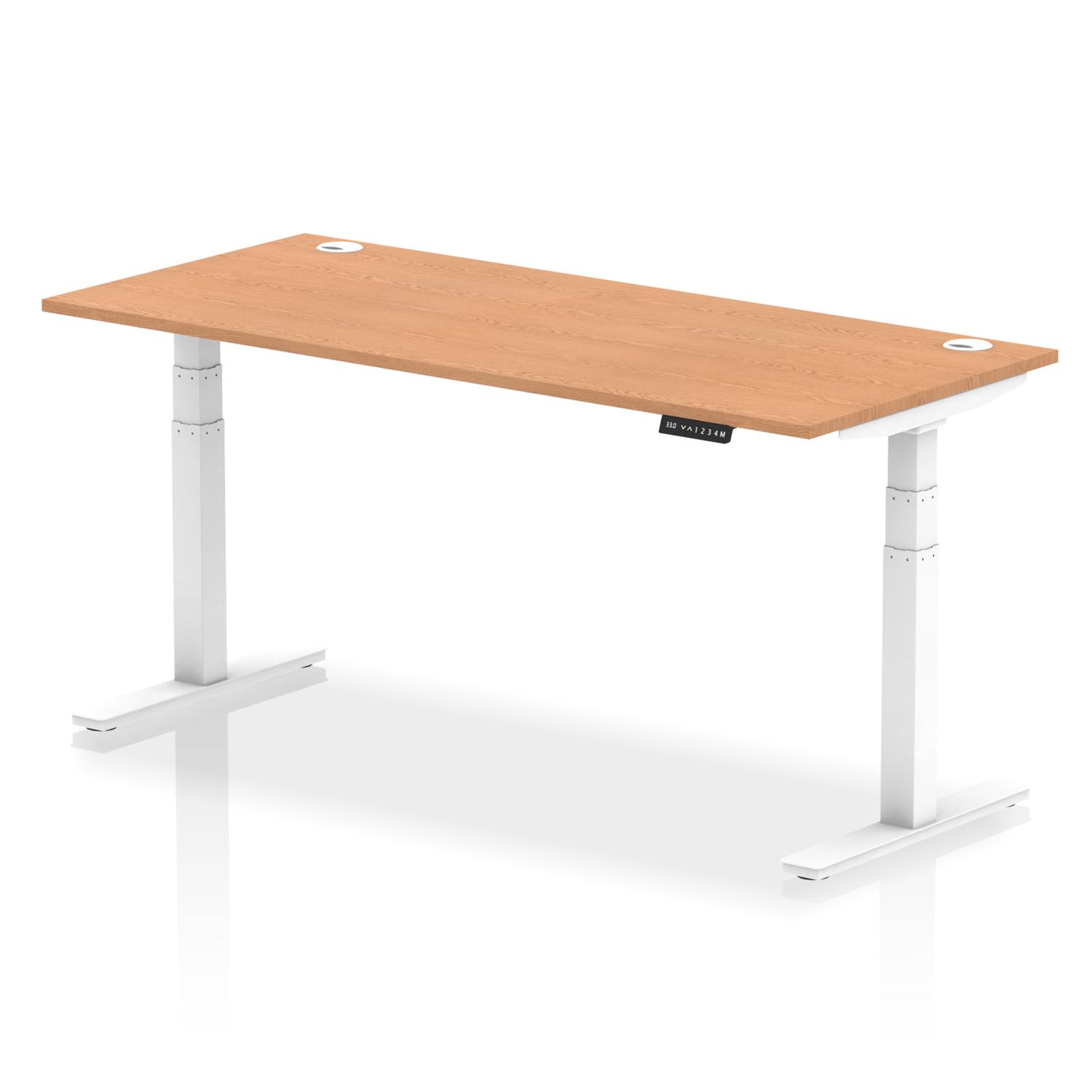 Air 1800 x 800mm Height Adjustable Office Desk Oak Top Cable Ports White Leg