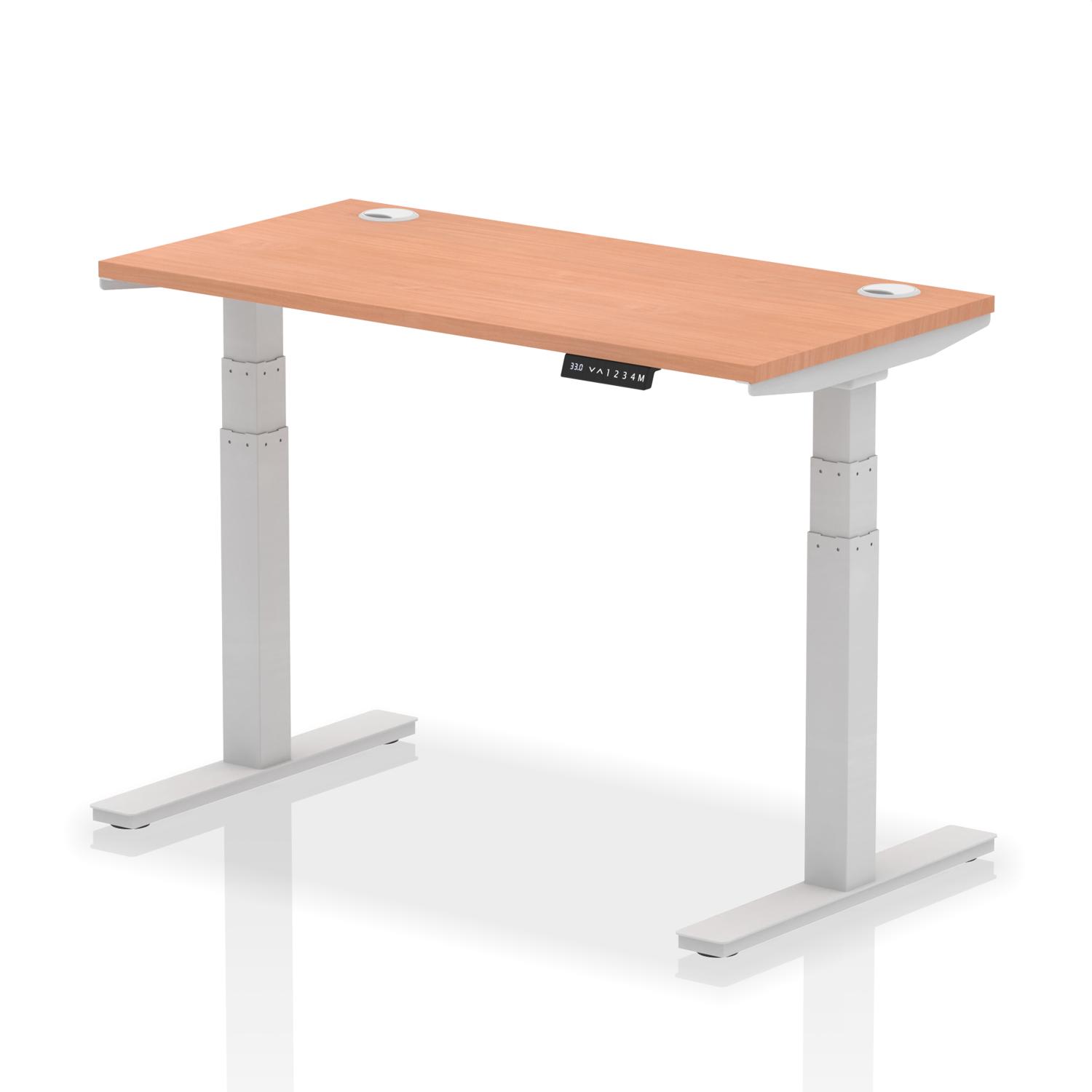Air 1200 x 600mm Height Adjustable Office Desk Beech Top Cable Ports Silver Leg