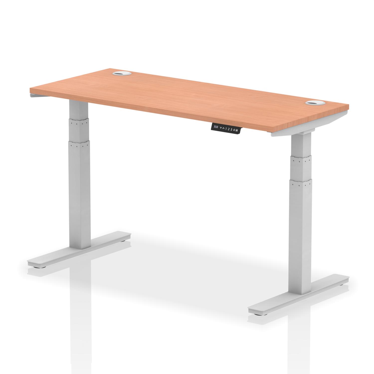 Air 1400 x 600mm Height Adjustable Office Desk Beech Top Cable Ports Silver Leg