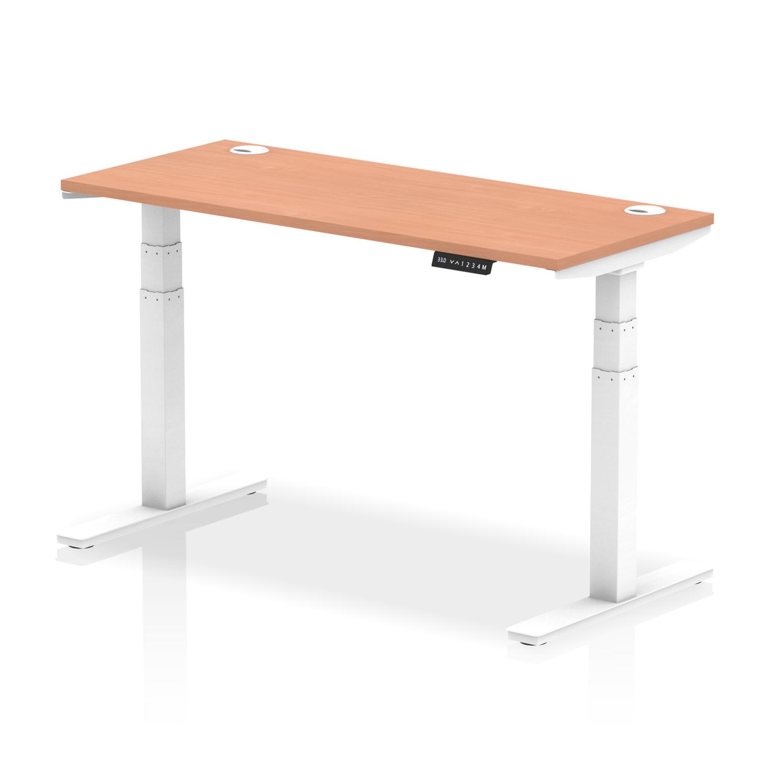 Air 1400 x 600mm Height Adjustable Office Desk Beech Top Cable Ports White Leg