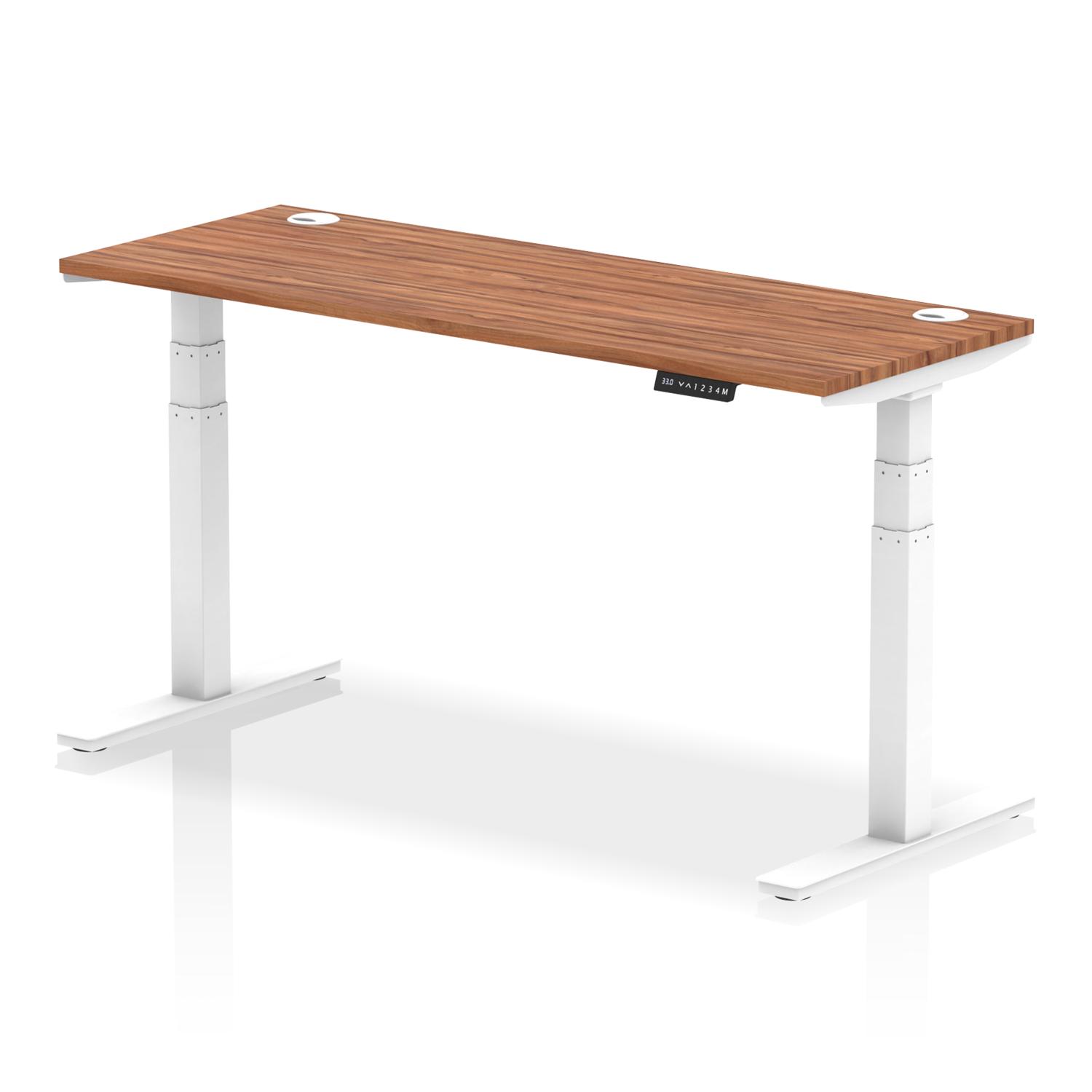 Air 1600 x 600mm Height Adjustable Office Desk Walnut Top Cable Ports White Leg