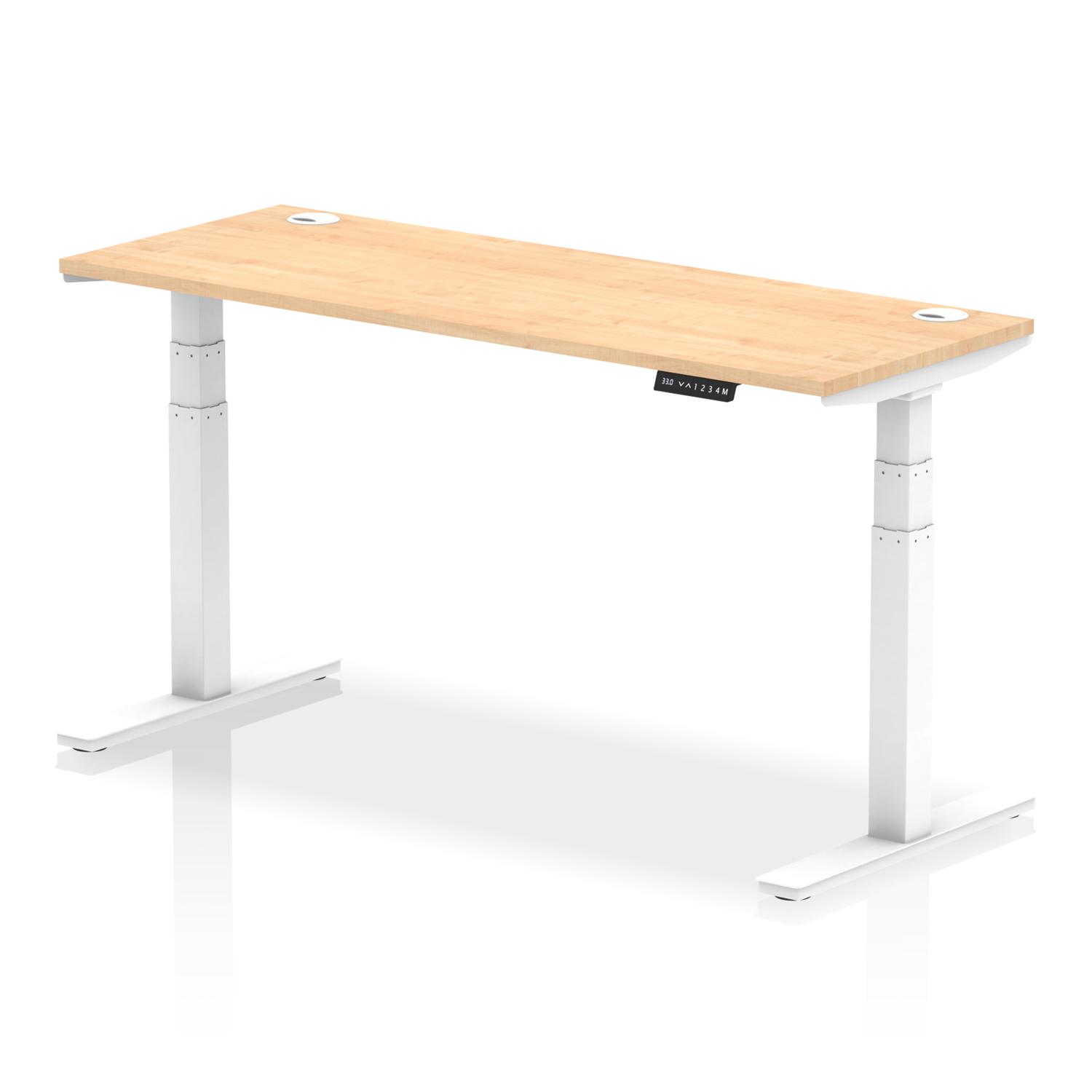 Air 1600 x 600mm Height Adjustable Office Desk Maple Top Cable Ports White Leg