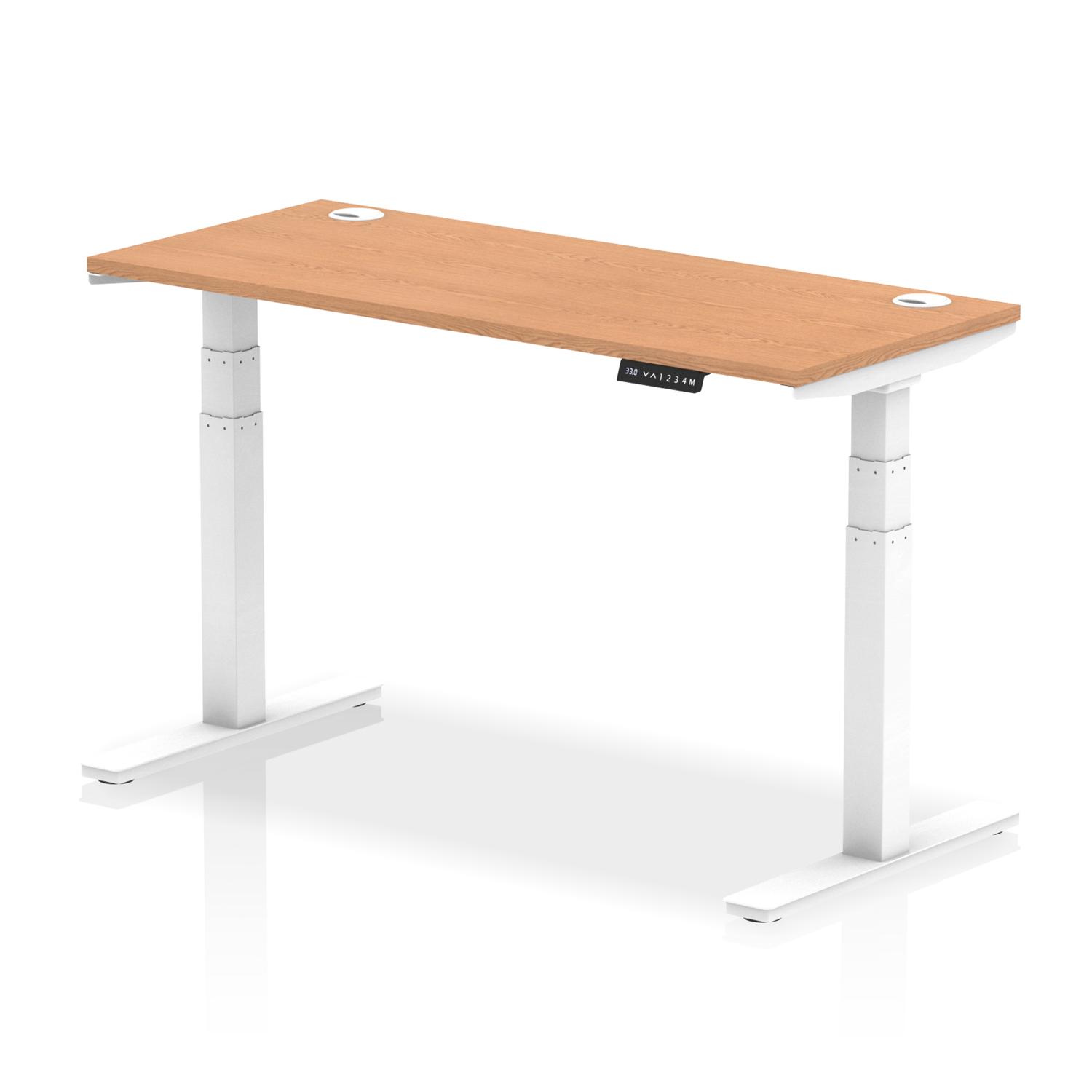 Air 1400 x 600mm Height Adjustable Office Desk Oak Top Cable Ports White Leg