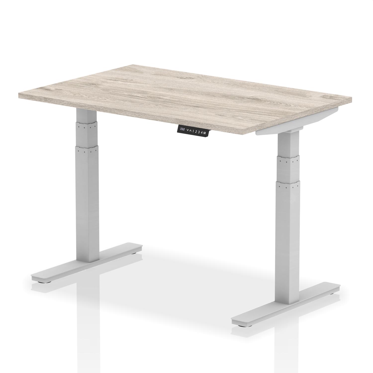 Air 1200 x 800mm Height Adjustable Office Desk Grey Oak Top Silver Leg