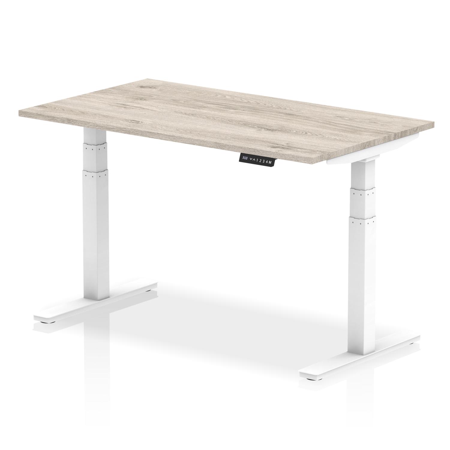 Air 1400 x 800mm Height Adjustable Office Desk Grey Oak Top White Leg