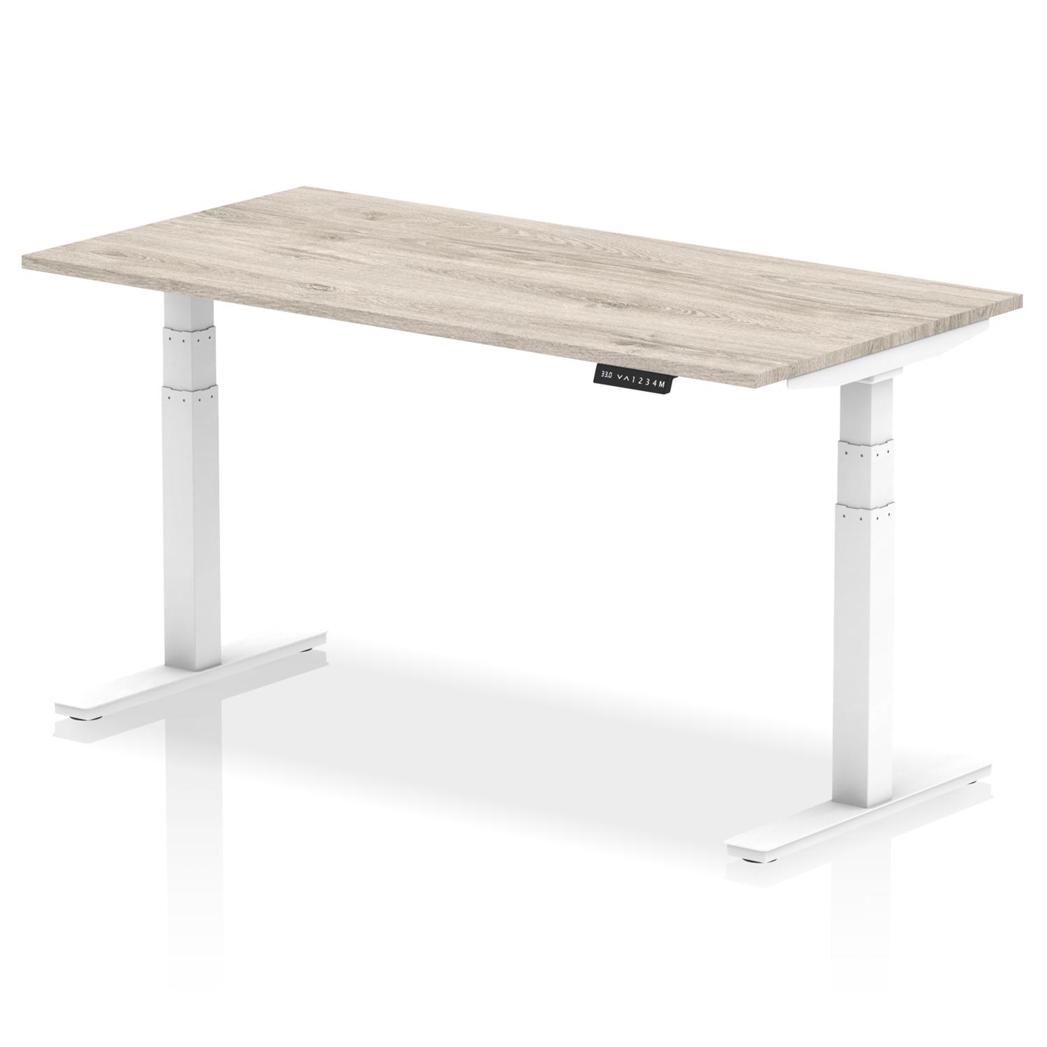 Air 1600 x 800mm Height Adjustable Office Desk Grey Oak Top White Leg