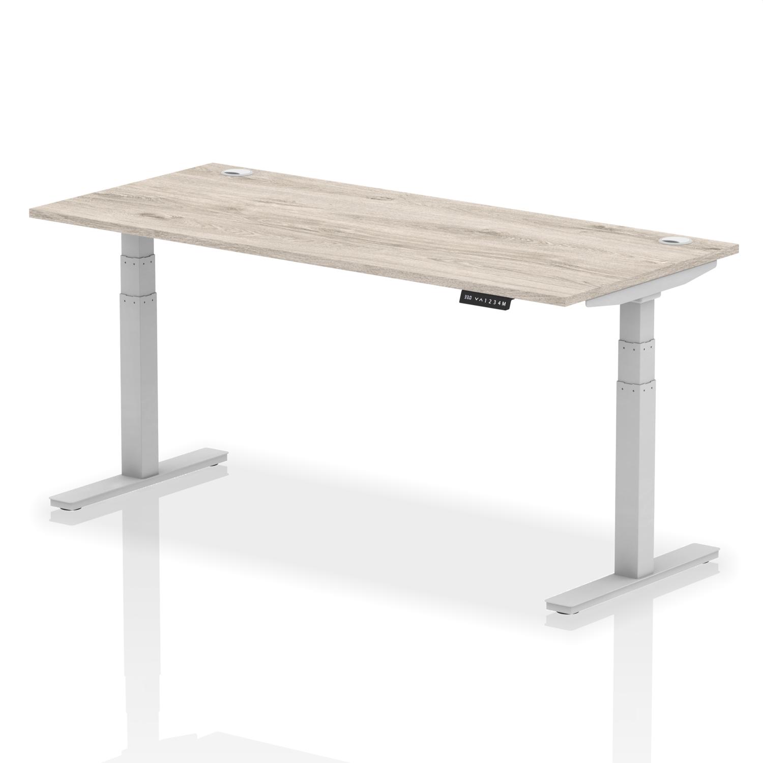Air 1800 x 800mm Height Adjustable Office Desk Grey Oak Top Cable Ports Silver Leg