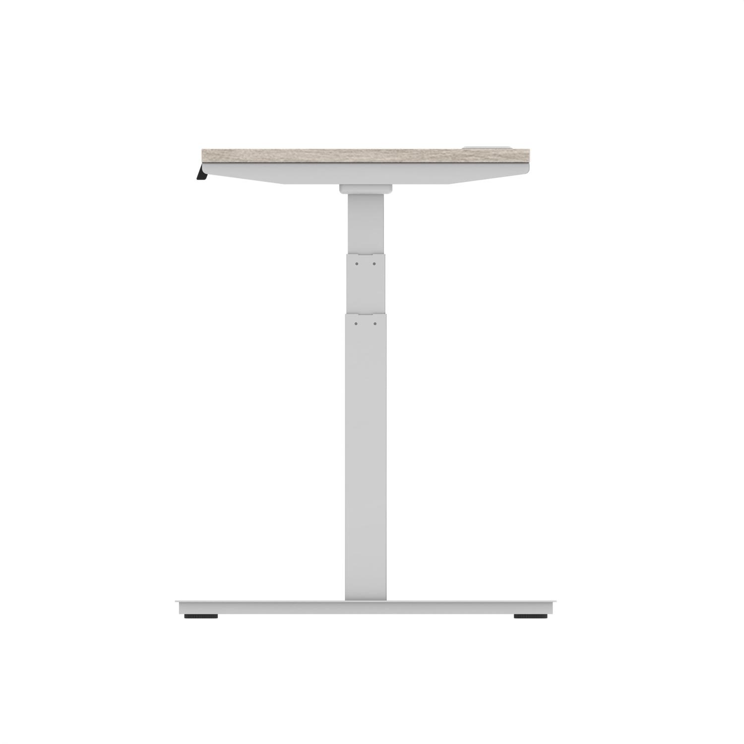 Air 1600 x 600mm Height Adjustable Office Desk Grey Oak Top Cable Ports Silver Leg