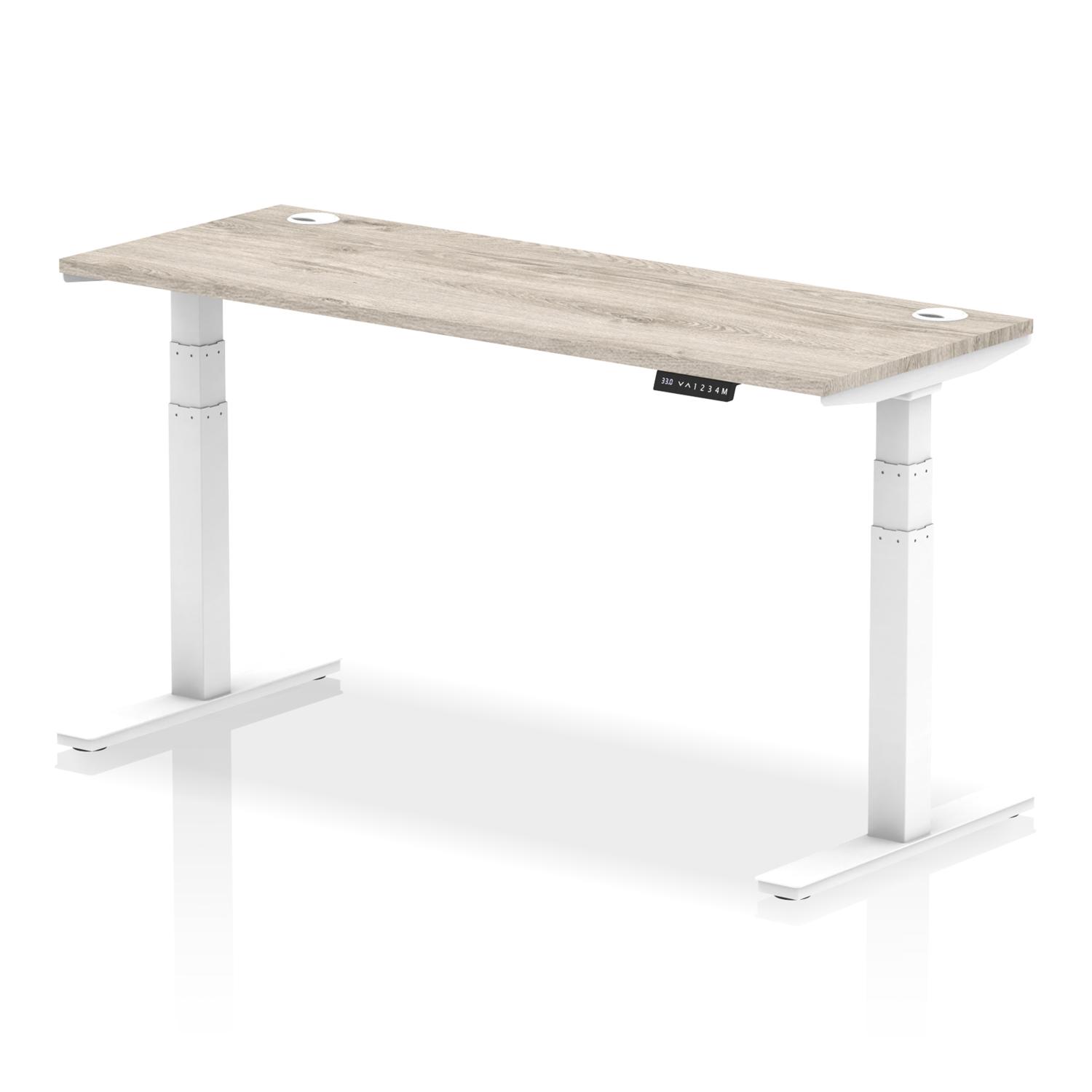Air 1600 x 600mm Height Adjustable Office Desk Grey Oak Top Cable Ports White Leg