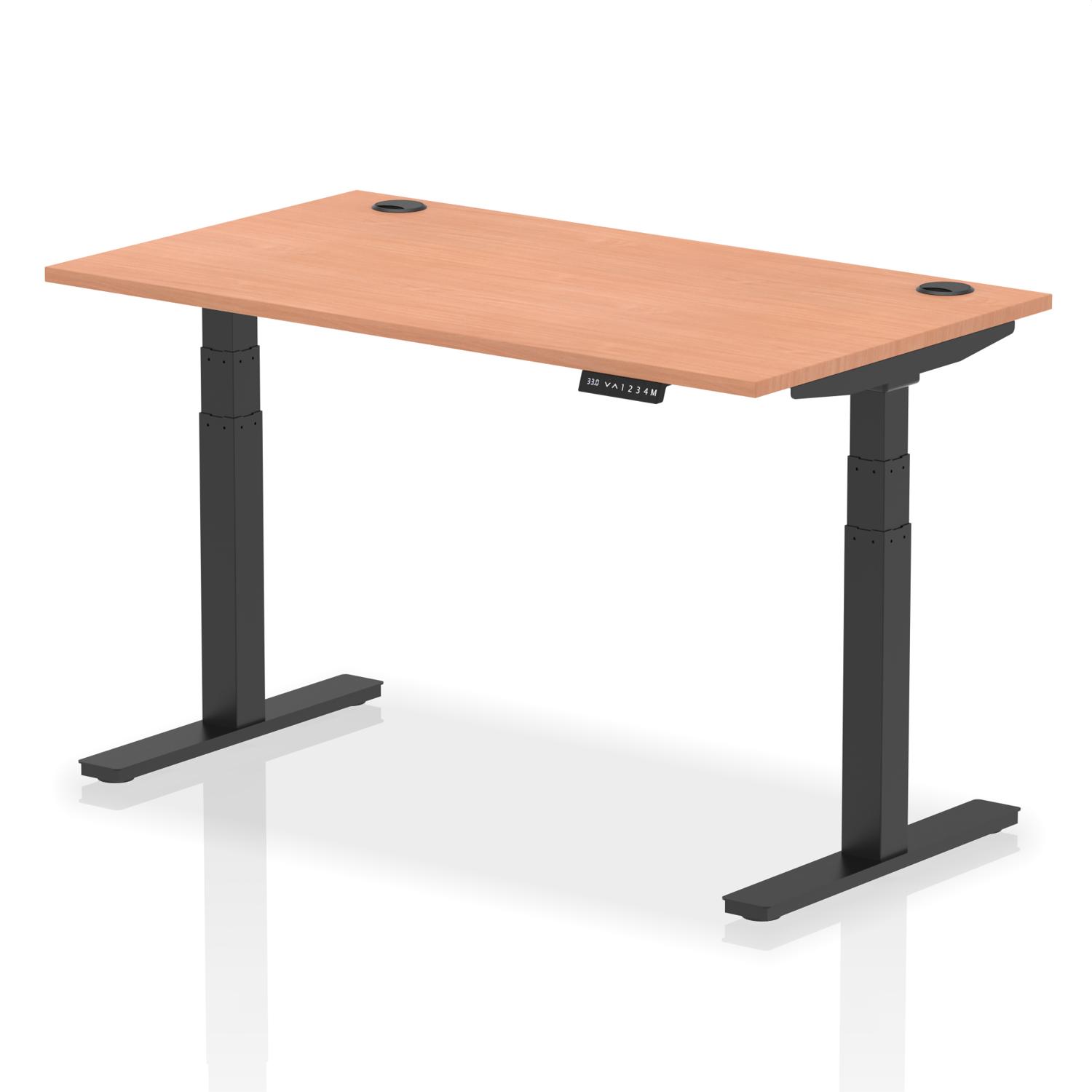Air 1400 x 800mm Height Adjustable Office Desk Beech Top Cable Ports Black Leg