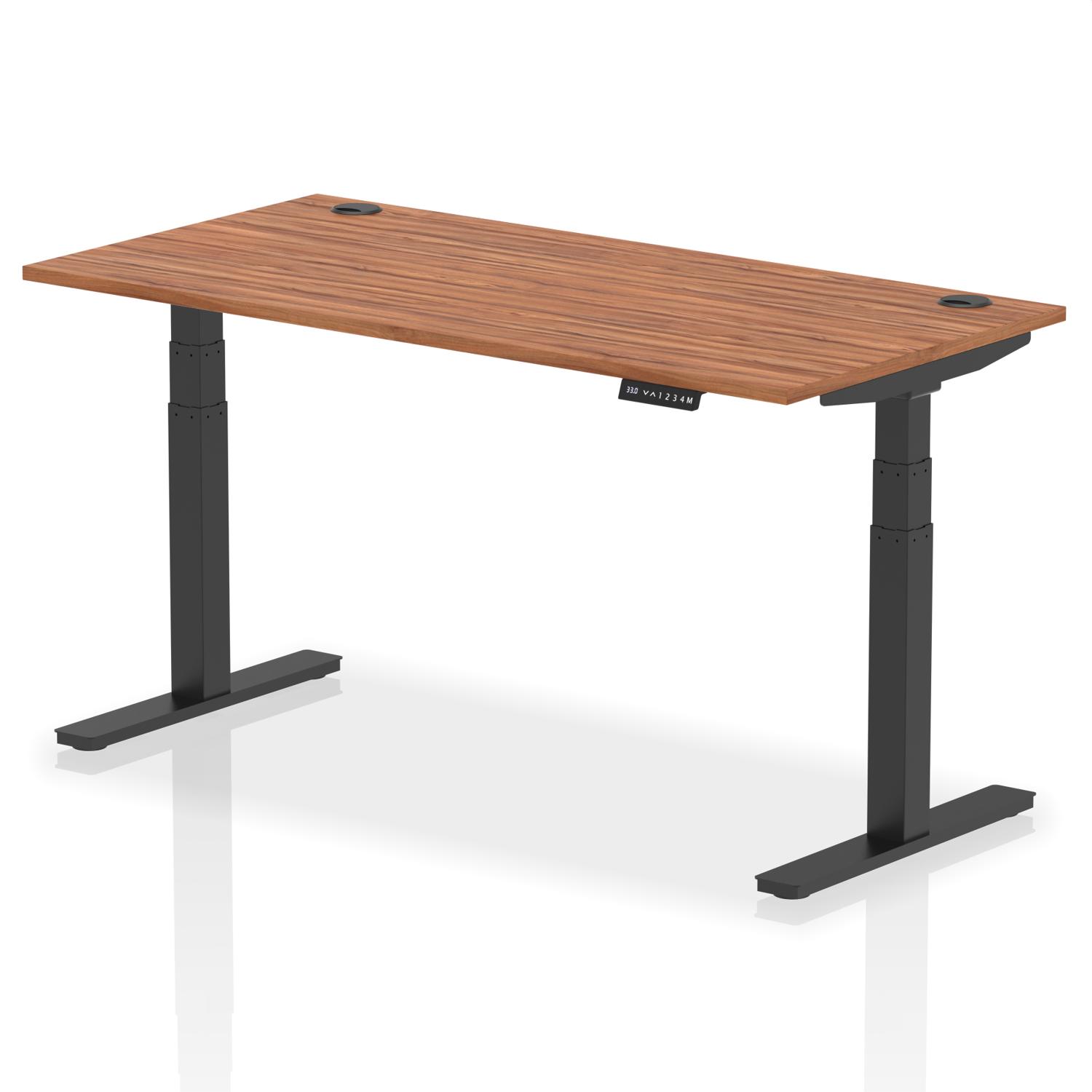 Air 1600 x 800mm Height Adjustable Office Desk Walnut Top Cable Ports Black Leg