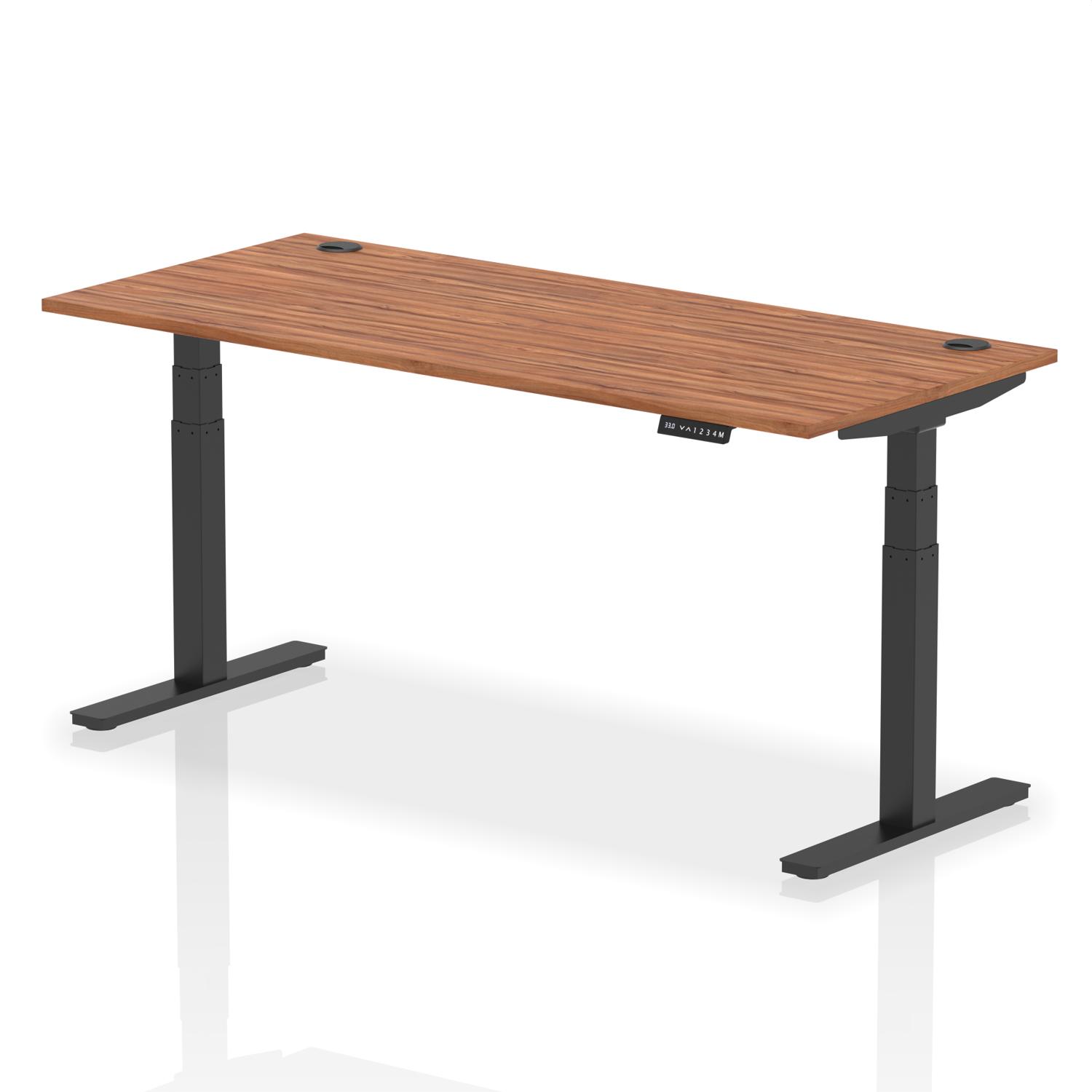Air 1800 x 800mm Height Adjustable Office Desk Walnut Top Cable Ports Black Leg