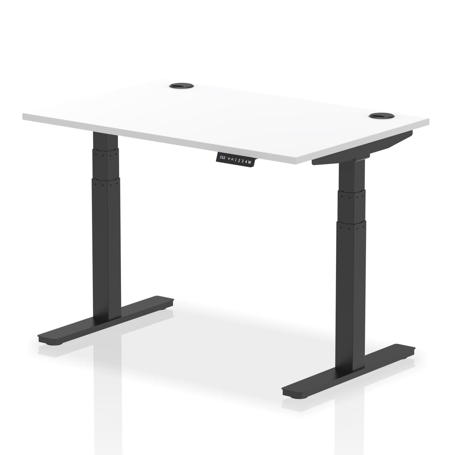 Air 1200 x 800mm Height Adjustable Office Desk White Top Cable Ports Black Leg