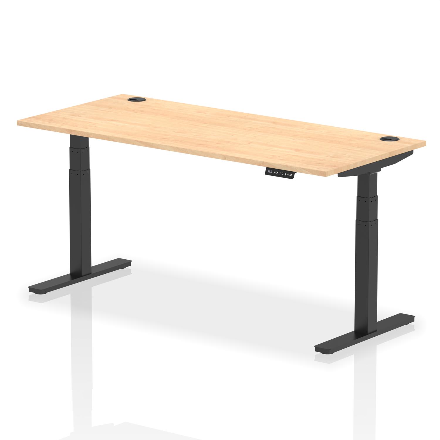 Air 1800 x 800mm Height Adjustable Office Desk Maple Top Cable Ports Black Leg